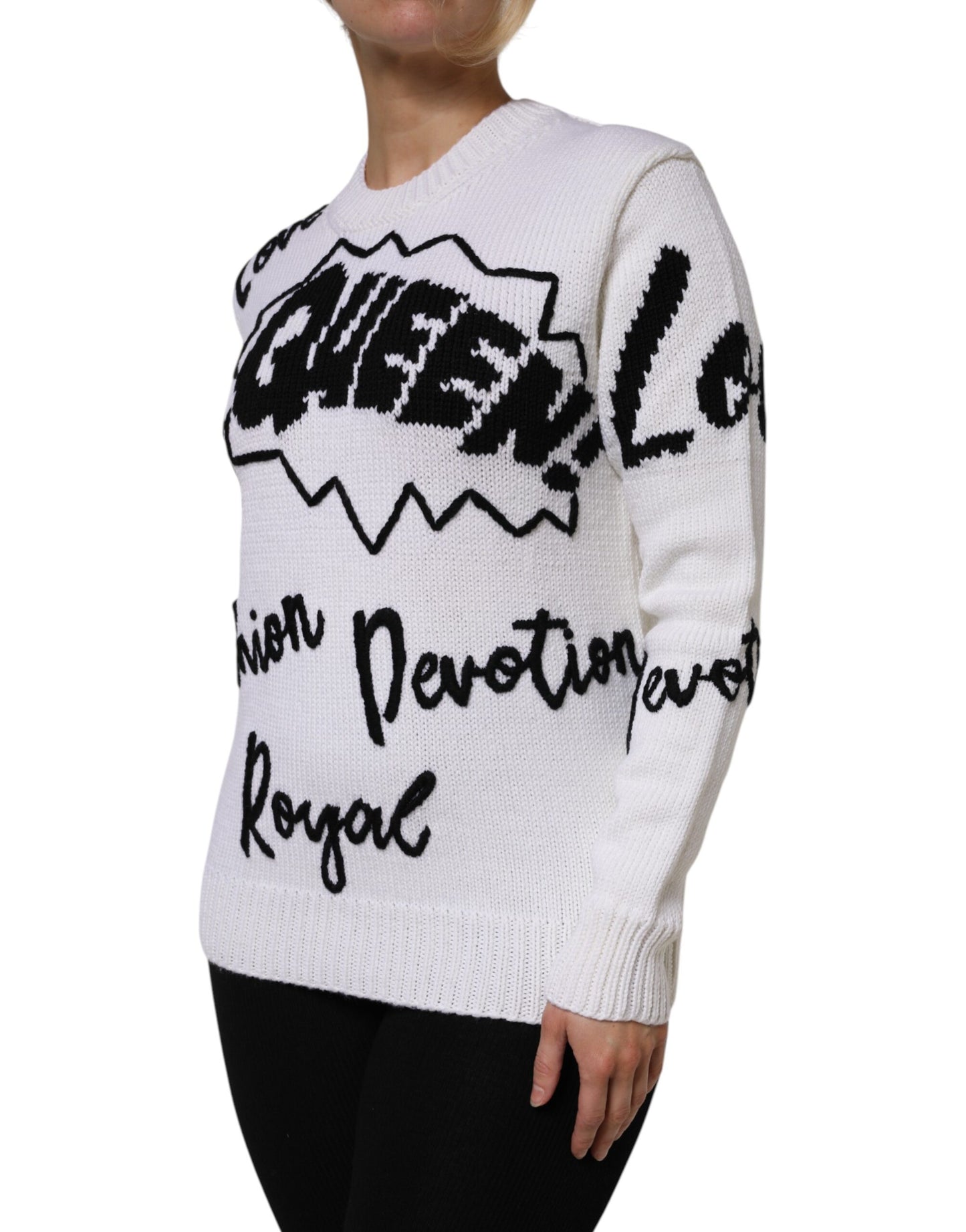 Dolce & Gabbana – Weißer Pullover aus Wollstrick mit Rundhalsausschnitt