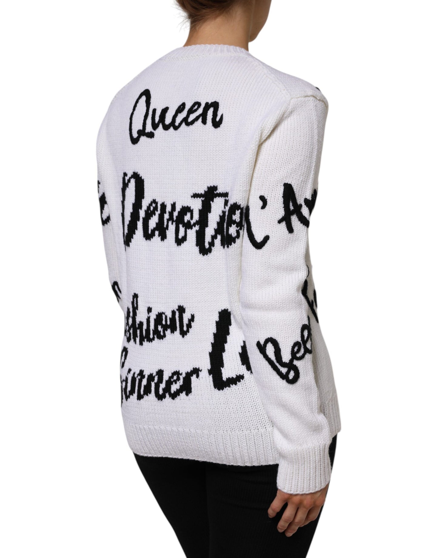 Dolce & Gabbana – Weißer Pullover aus Wollstrick mit Rundhalsausschnitt