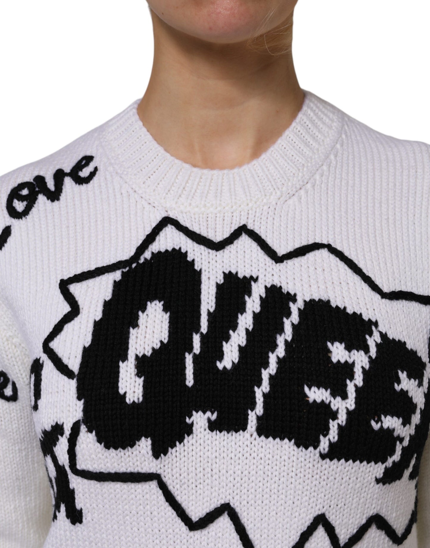 Dolce & Gabbana – Weißer Pullover aus Wollstrick mit Rundhalsausschnitt