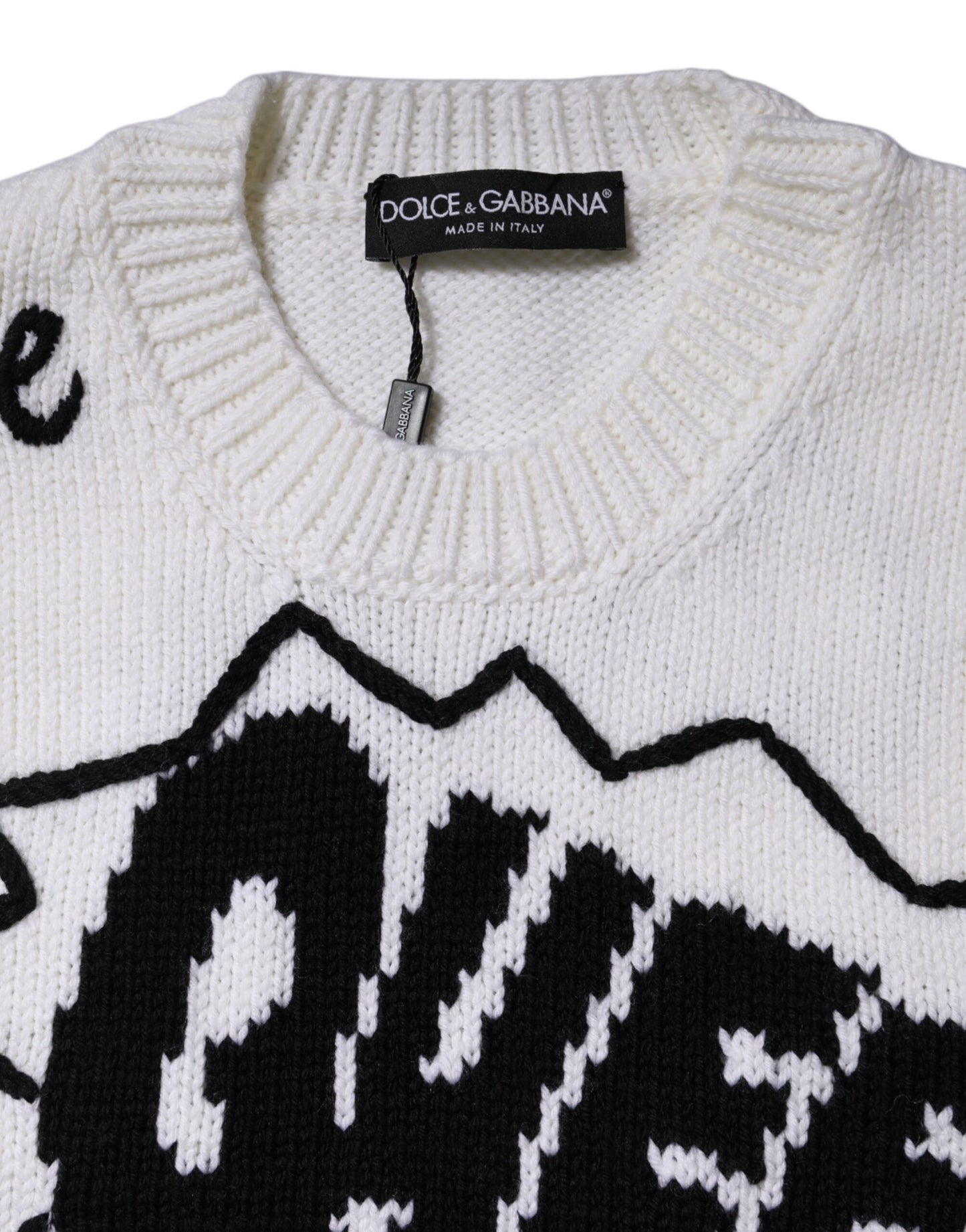 Dolce & Gabbana – Weißer Pullover aus Wollstrick mit Rundhalsausschnitt