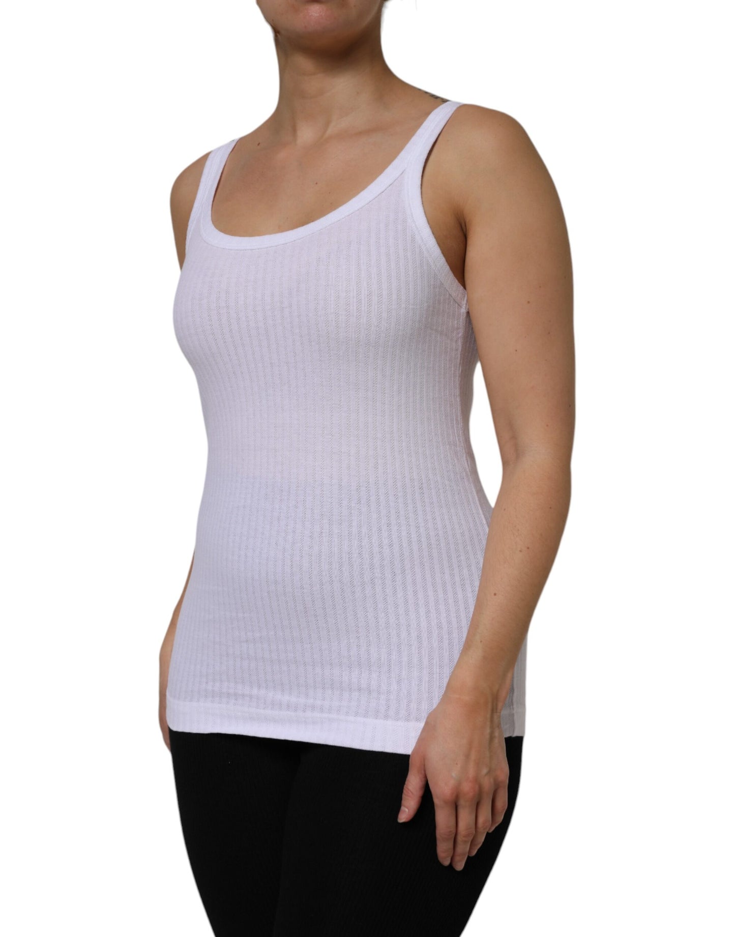 Dolce & Gabbana Weißes ärmelloses Tanktop aus Baumwolle mit Rundhalsausschnitt