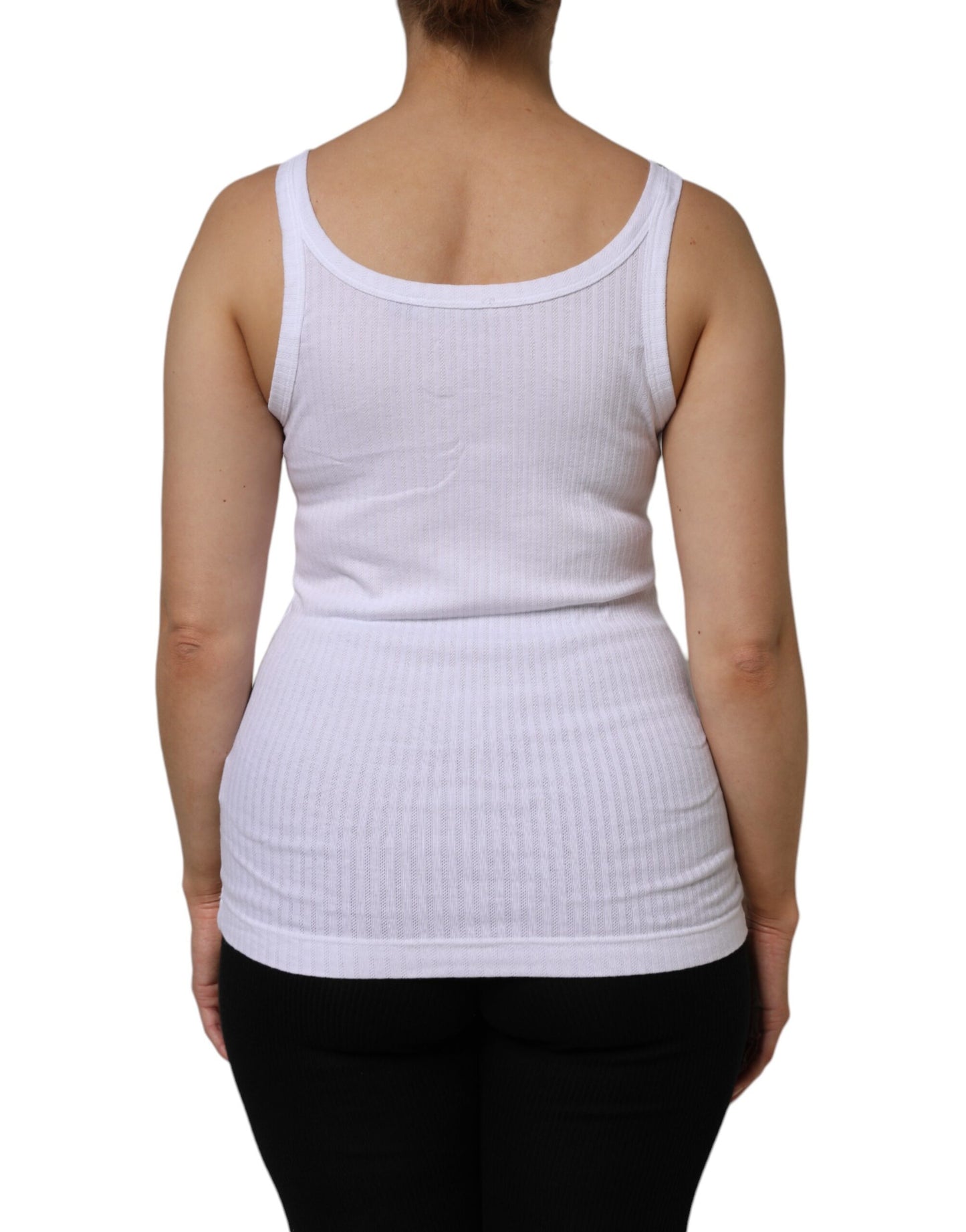 Dolce & Gabbana Weißes ärmelloses Tanktop aus Baumwolle mit Rundhalsausschnitt