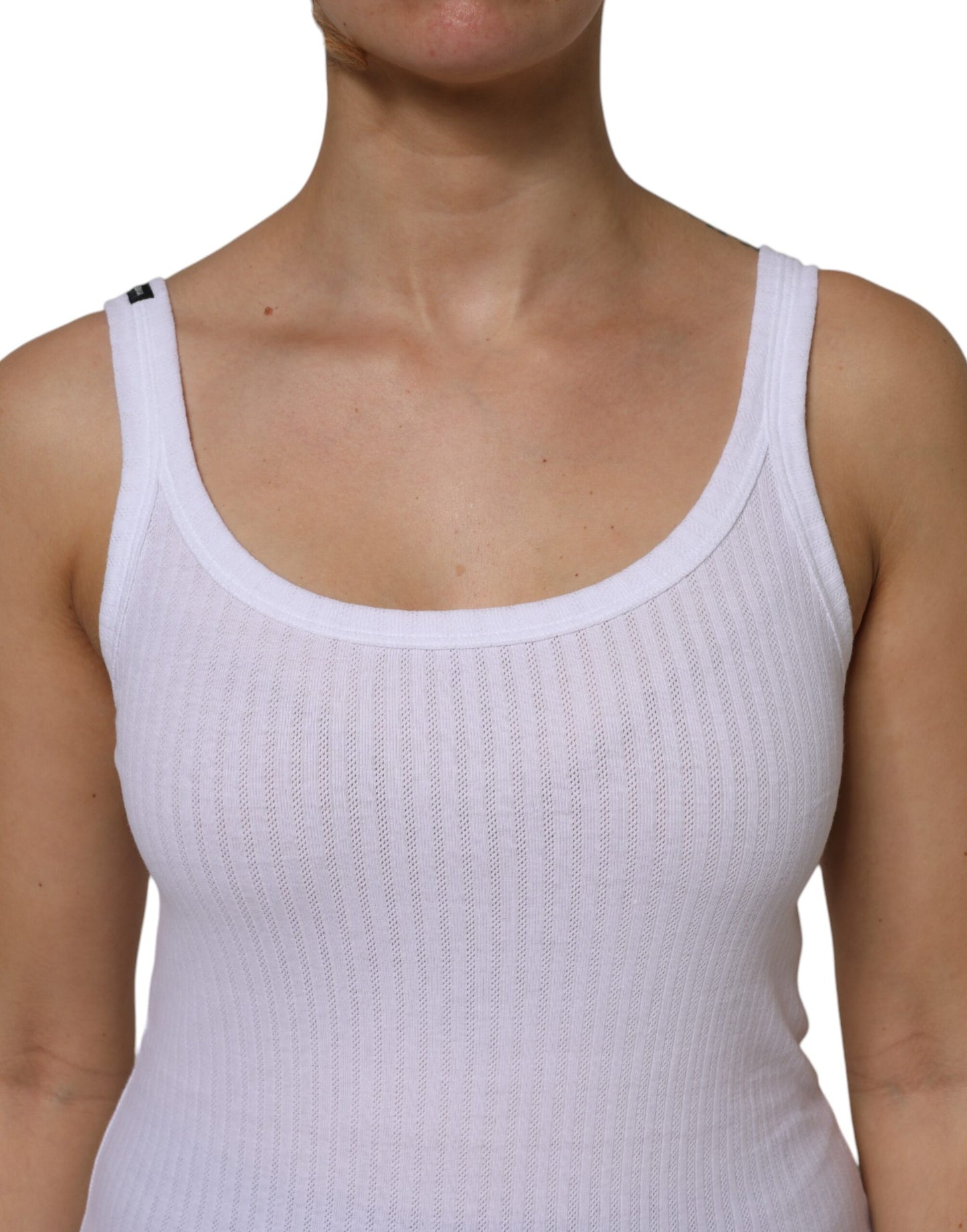 Dolce & Gabbana Weißes ärmelloses Tanktop aus Baumwolle mit Rundhalsausschnitt