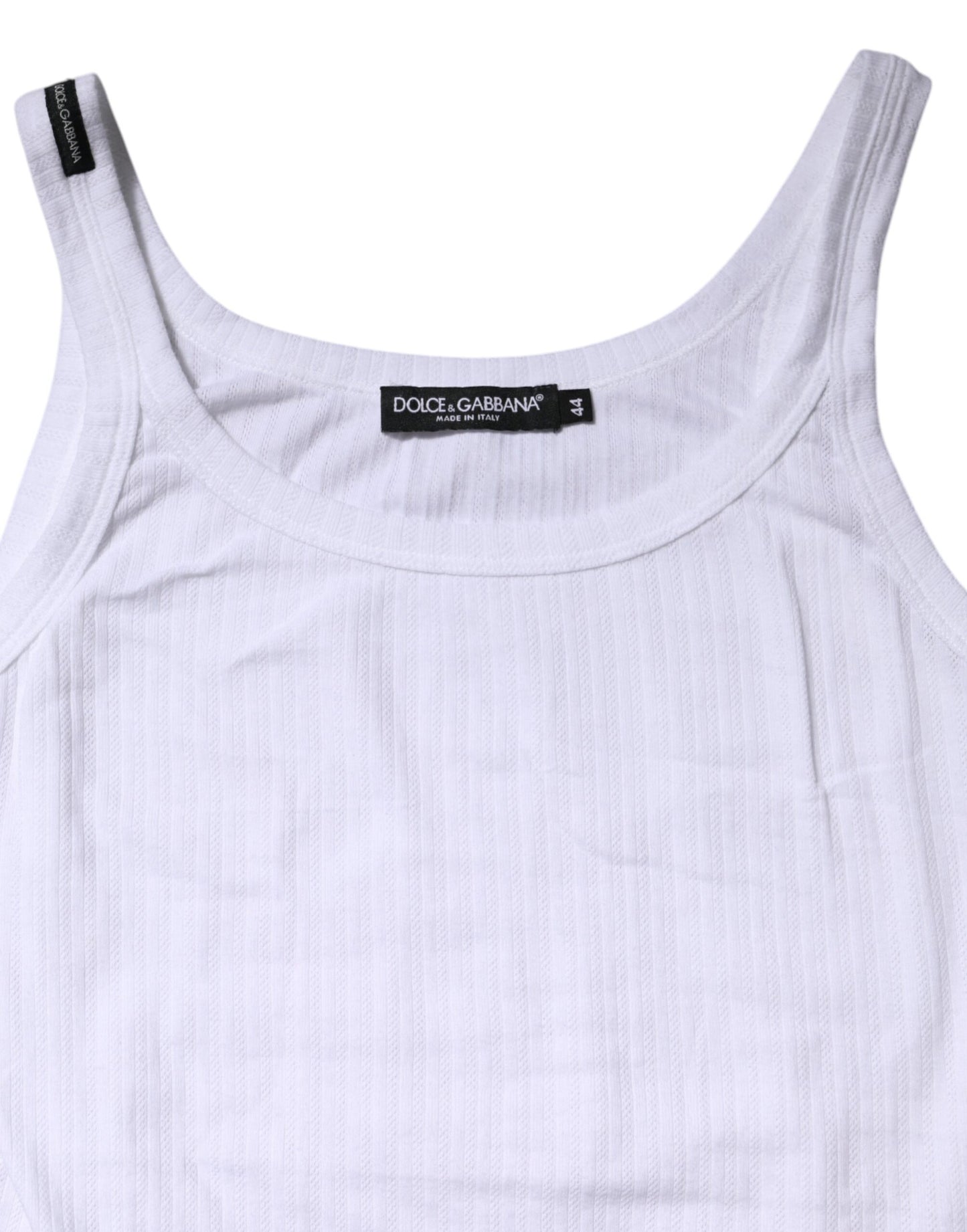Dolce & Gabbana Weißes ärmelloses Tanktop aus Baumwolle mit Rundhalsausschnitt