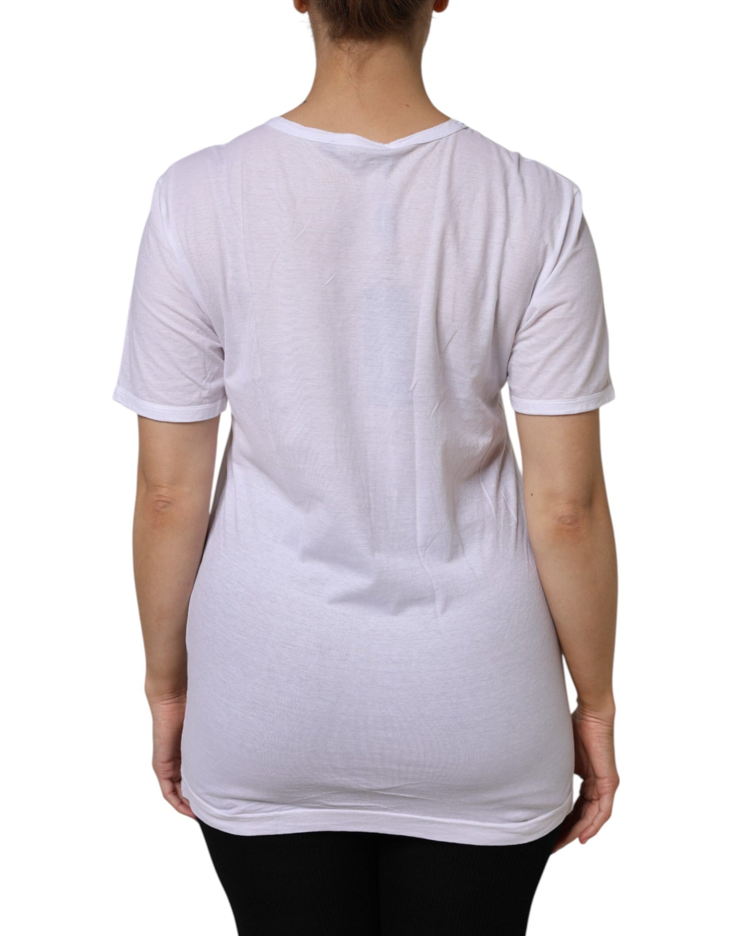 Dolce & Gabbana – Weißes T-Shirt aus Baumwolle mit kurzen Ärmeln und V-Ausschnitt