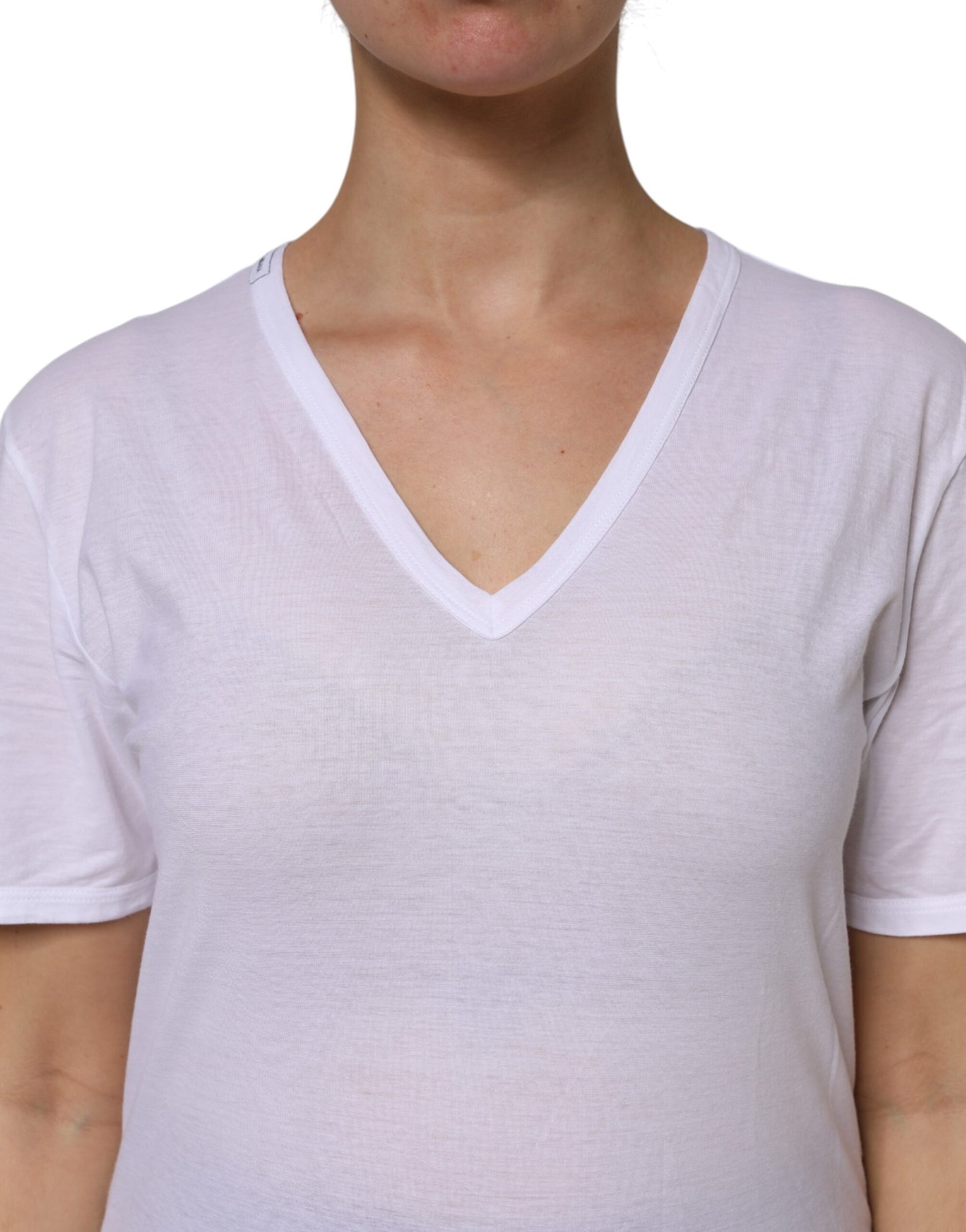Dolce & Gabbana – Weißes T-Shirt aus Baumwolle mit kurzen Ärmeln und V-Ausschnitt
