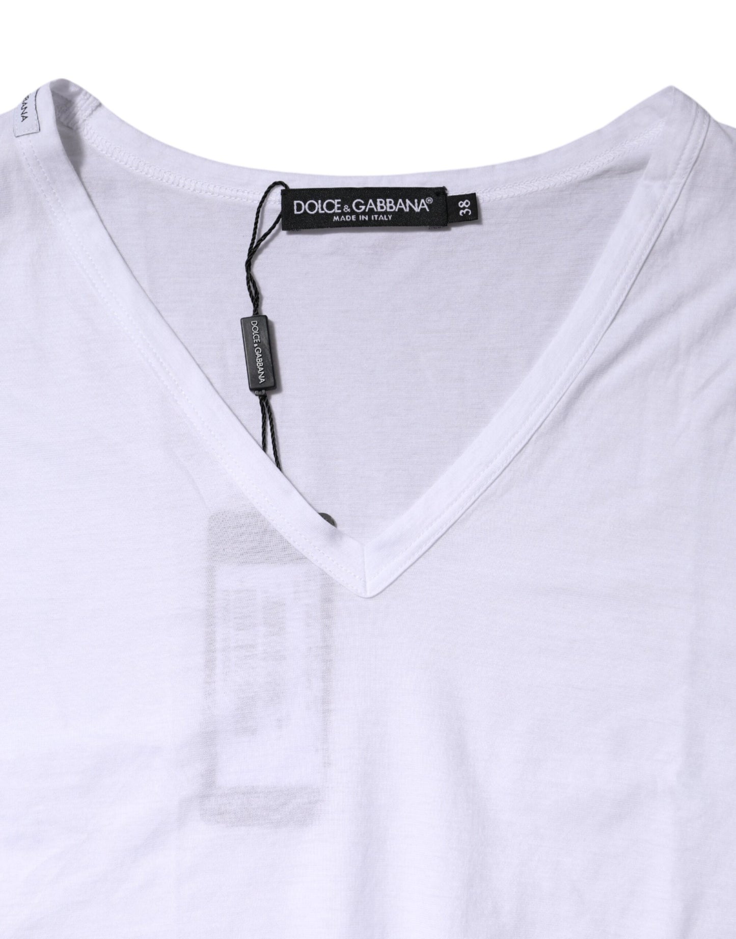 Dolce & Gabbana – Weißes T-Shirt aus Baumwolle mit kurzen Ärmeln und V-Ausschnitt