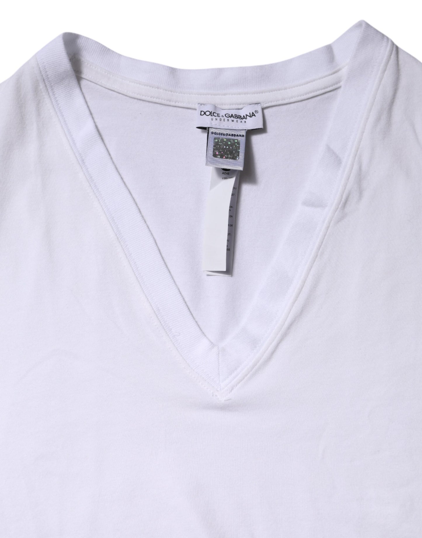 Dolce & Gabbana – Weißes T-Shirt aus Baumwolle mit kurzen Ärmeln und V-Ausschnitt