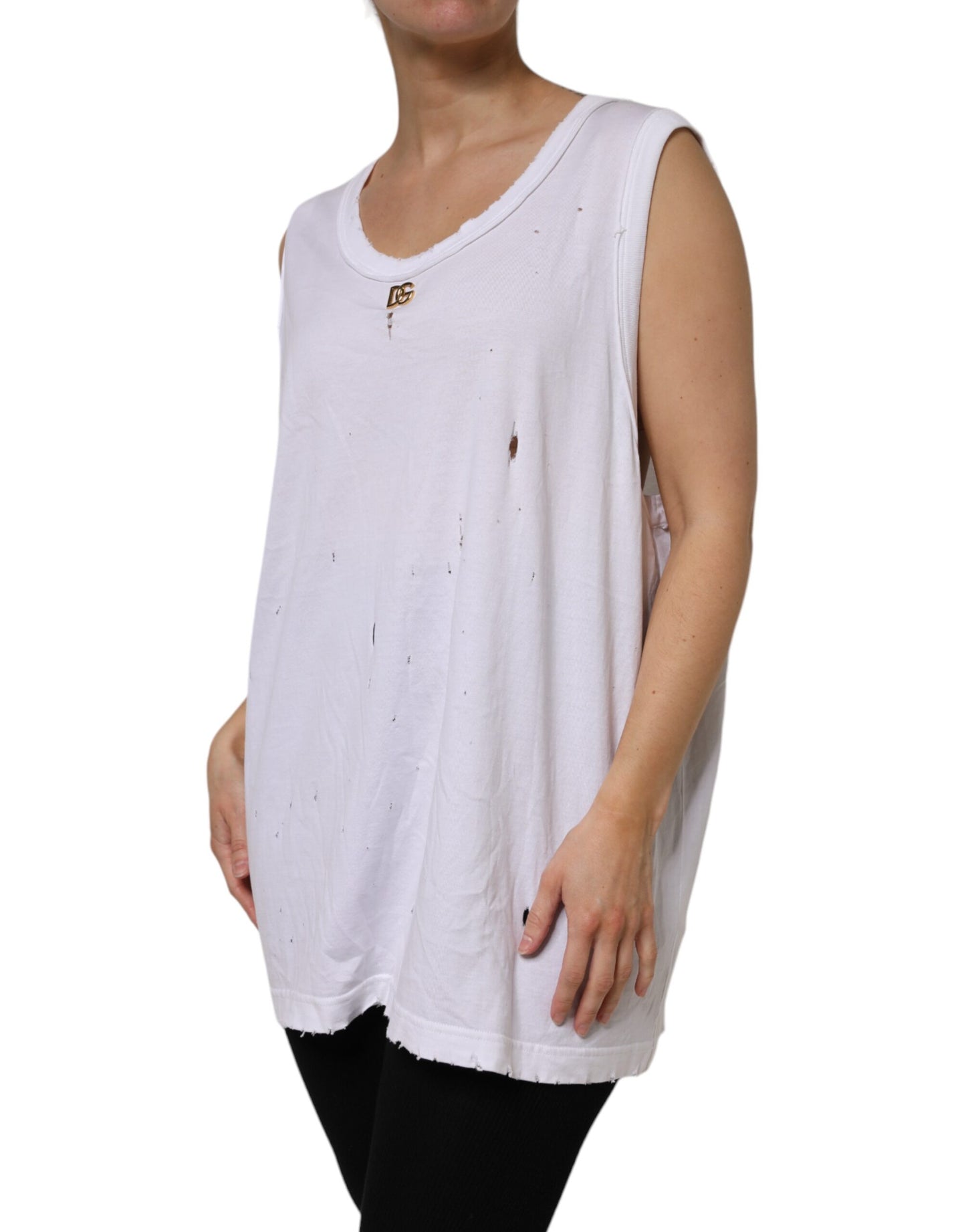 Dolce & Gabbana Weißes ärmelloses Tanktop aus Baumwolle mit Rundhalsausschnitt