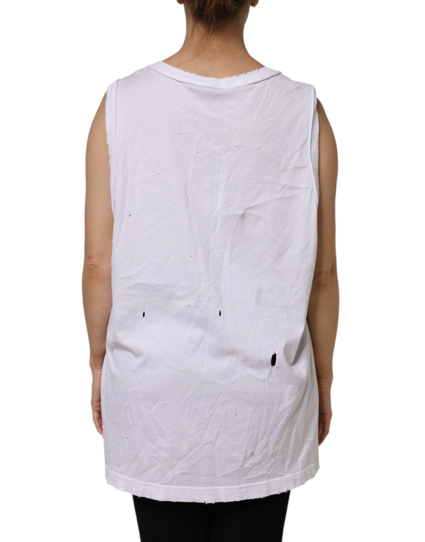 Dolce & Gabbana Weißes ärmelloses Tanktop aus Baumwolle mit Rundhalsausschnitt