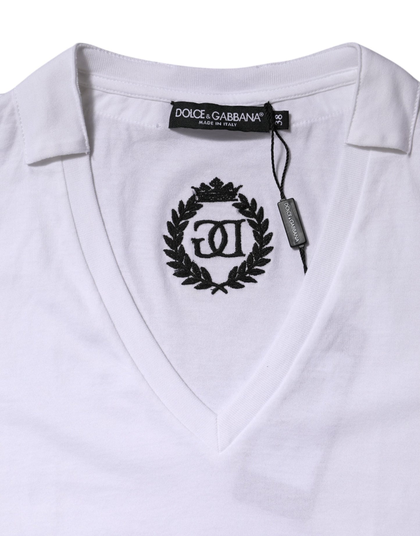 Dolce & Gabbana – Weißes T-Shirt aus Baumwolle mit kurzen Ärmeln und V-Ausschnitt