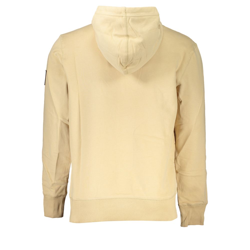 Calvin Klein – Beigefarbener Hoodie aus gebürsteter Baumwolle mit Mitteltasche