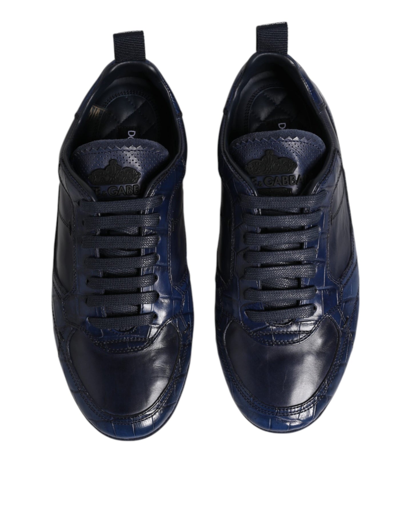 Dolce & Gabbana Dunkelblaue Leder Low Top Herren Sneakers Schuhe