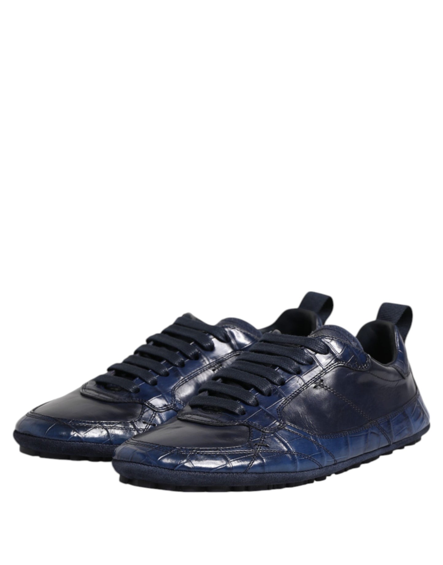 Dolce & Gabbana Dunkelblaue Leder Low Top Herren Sneakers Schuhe