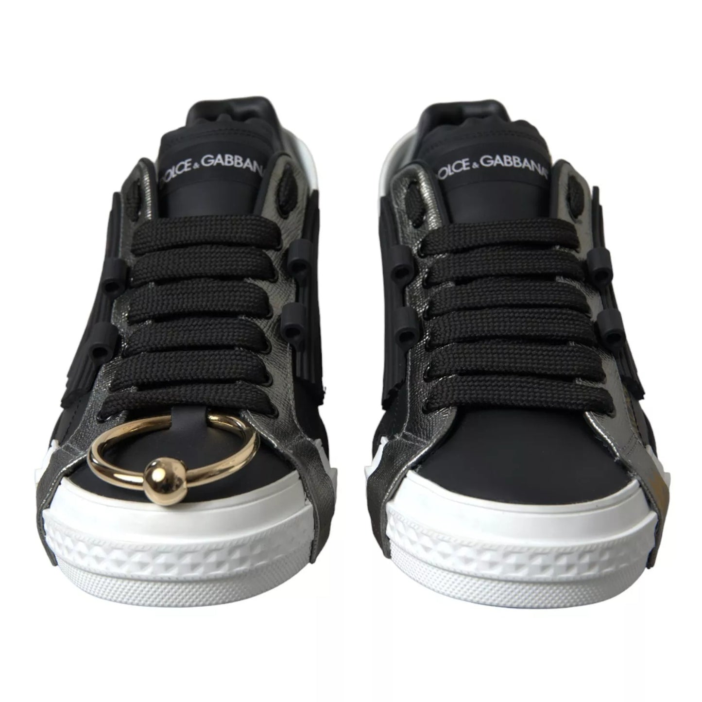 Dolce & Gabbana Schwarze Leder Low Top Sneakers Portofino Schuhe