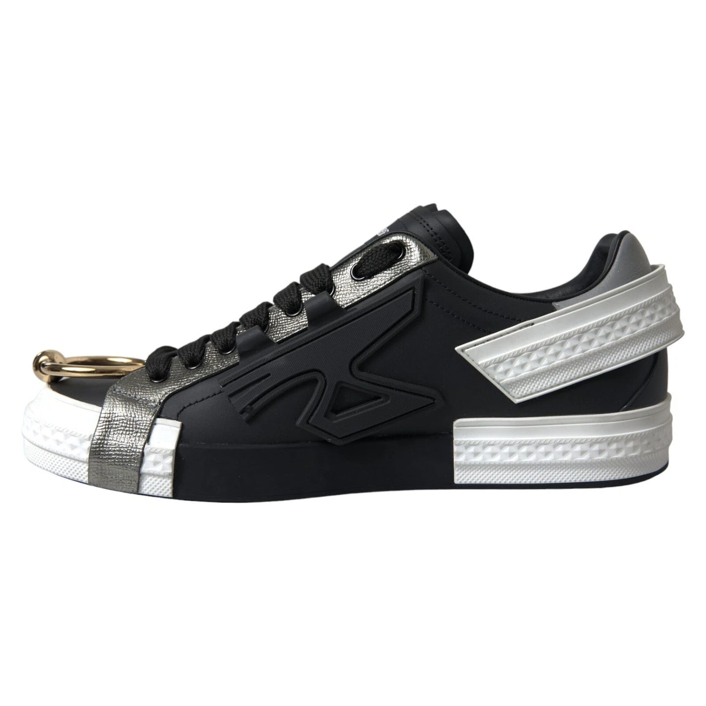 Dolce & Gabbana Schwarze Leder Low Top Sneakers Portofino Schuhe