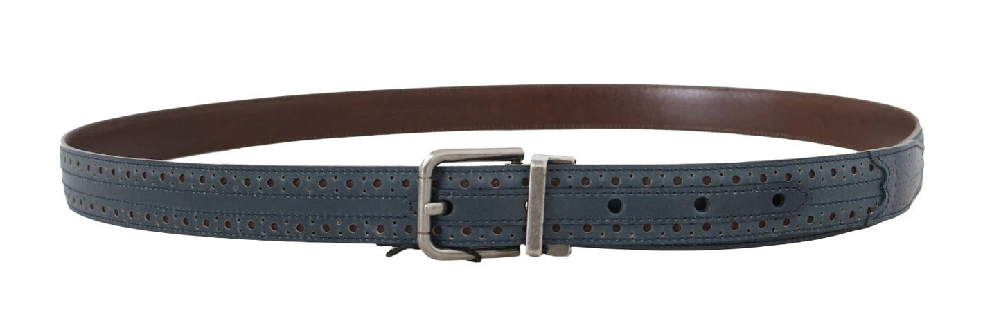 Dolce & Gabbana Blauer perforierter Ledergürtel mit grauer Schnalle