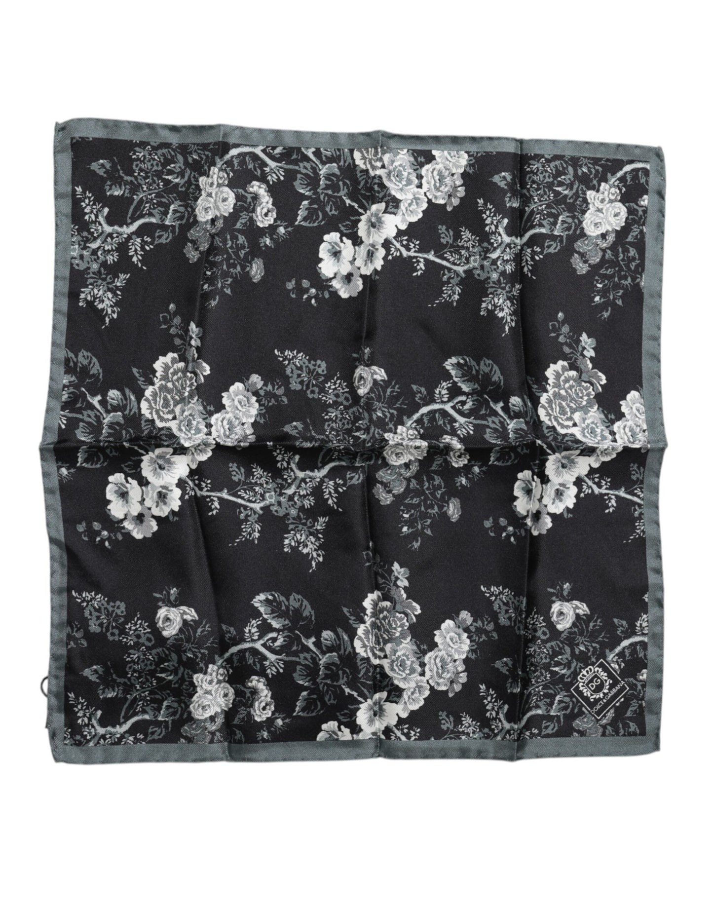Dolce & Gabbana – Schwarzer quadratischer Foulard aus Seide mit Blumendruck