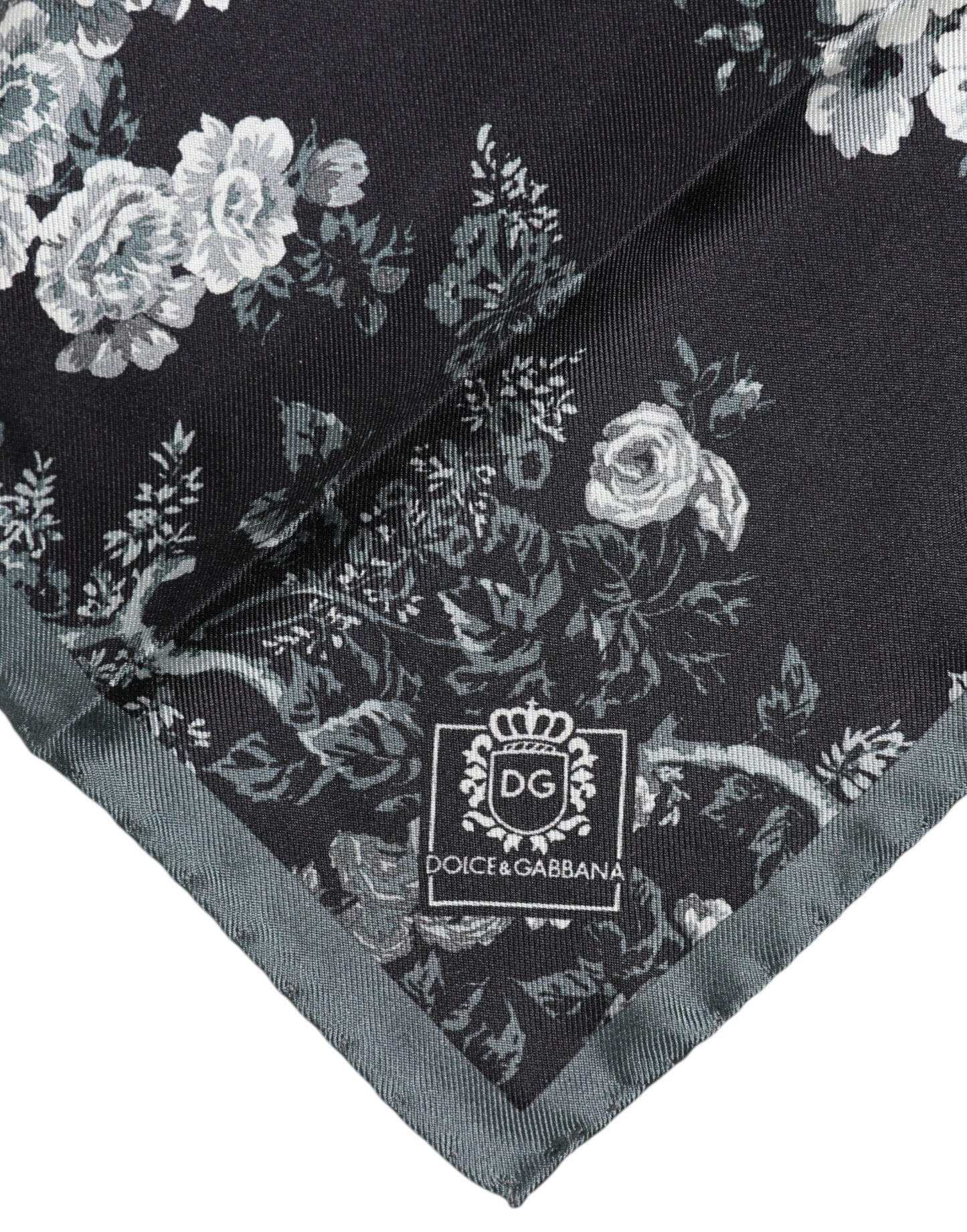 Dolce & Gabbana – Schwarzer quadratischer Foulard aus Seide mit Blumendruck