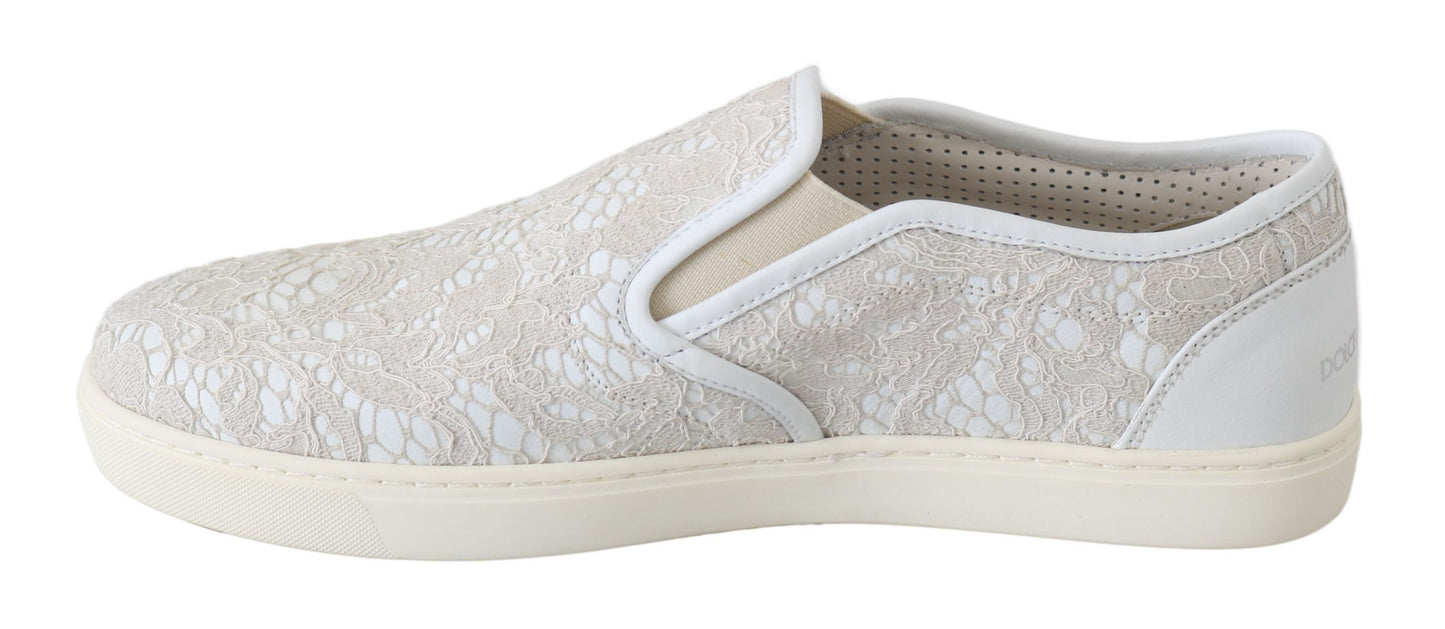 Dolce & Gabbana – Slipper aus weißem Leder mit Spitze