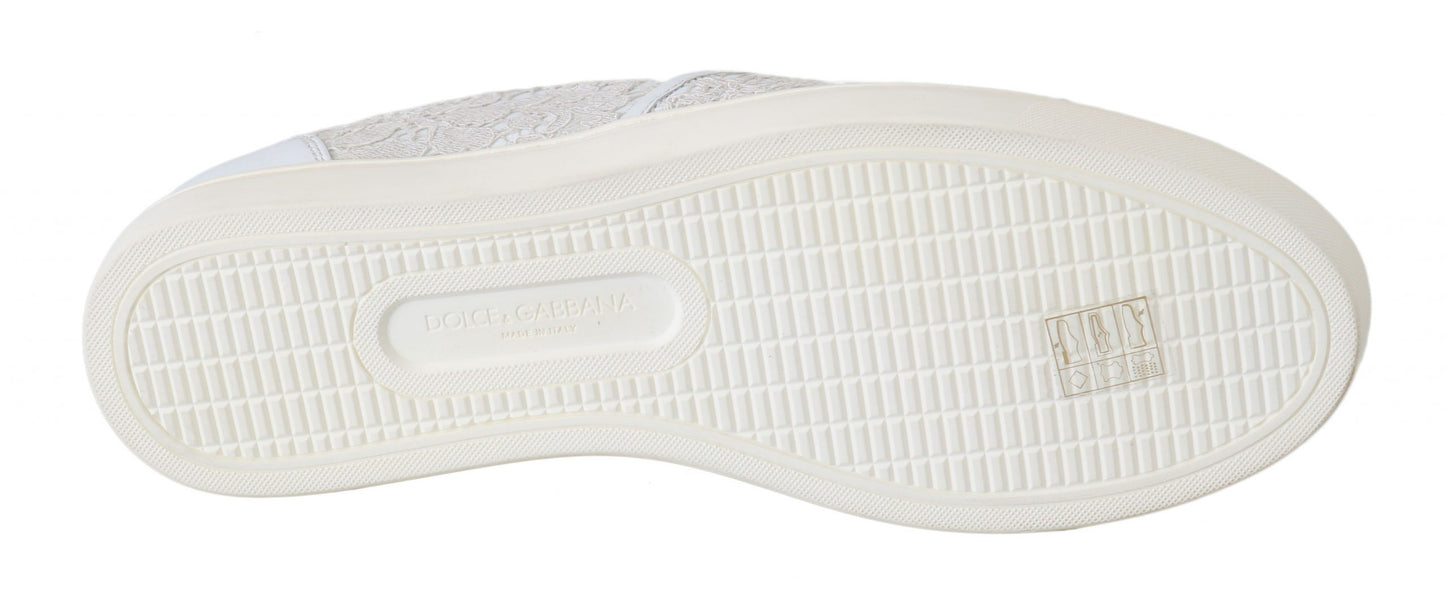 Dolce & Gabbana – Slipper aus weißem Leder mit Spitze