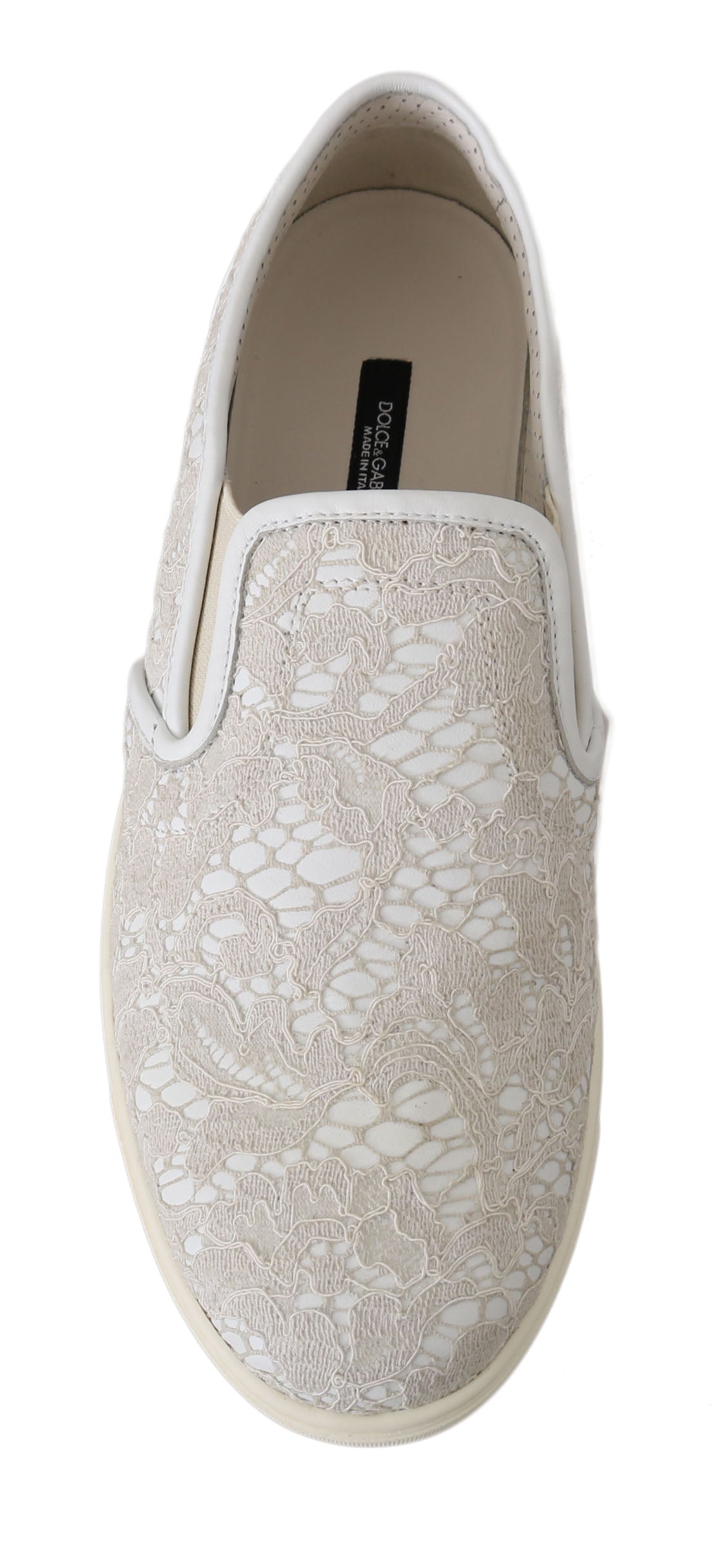 Dolce & Gabbana – Slipper aus weißem Leder mit Spitze