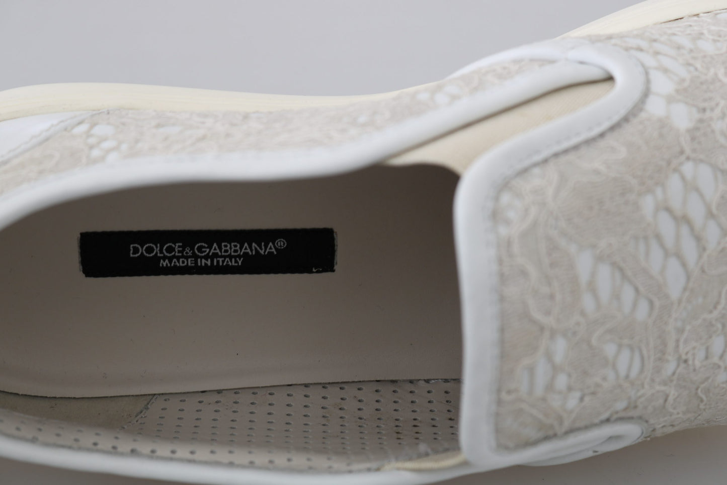 Dolce & Gabbana – Slipper aus weißem Leder mit Spitze