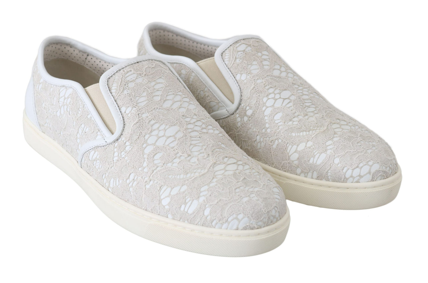 Dolce & Gabbana – Slipper aus weißem Leder mit Spitze