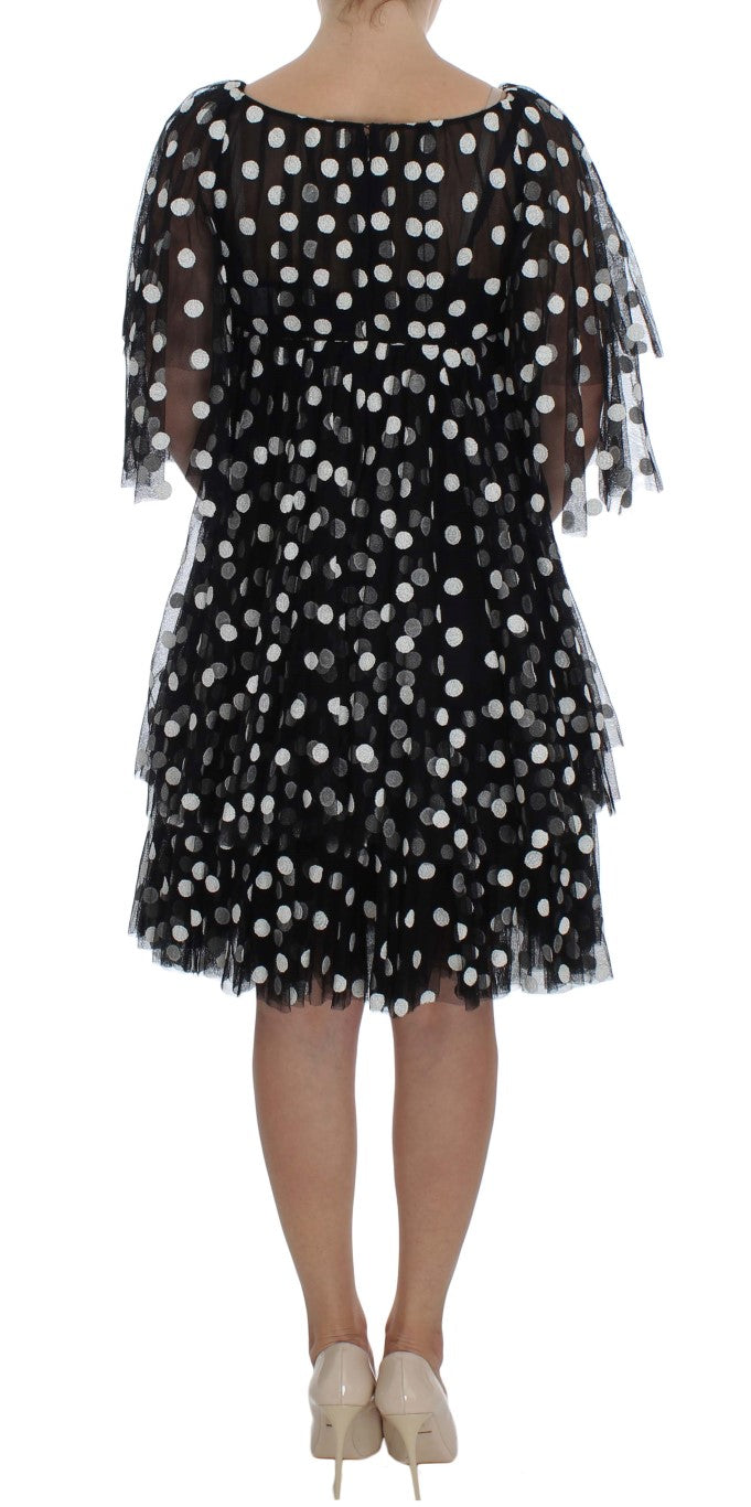 Dolce & Gabbana – Schwarz-weiß gepunktetes Rüschenkleid