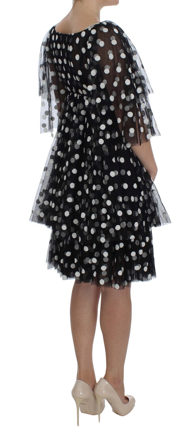 Dolce & Gabbana – Schwarz-weiß gepunktetes Rüschenkleid