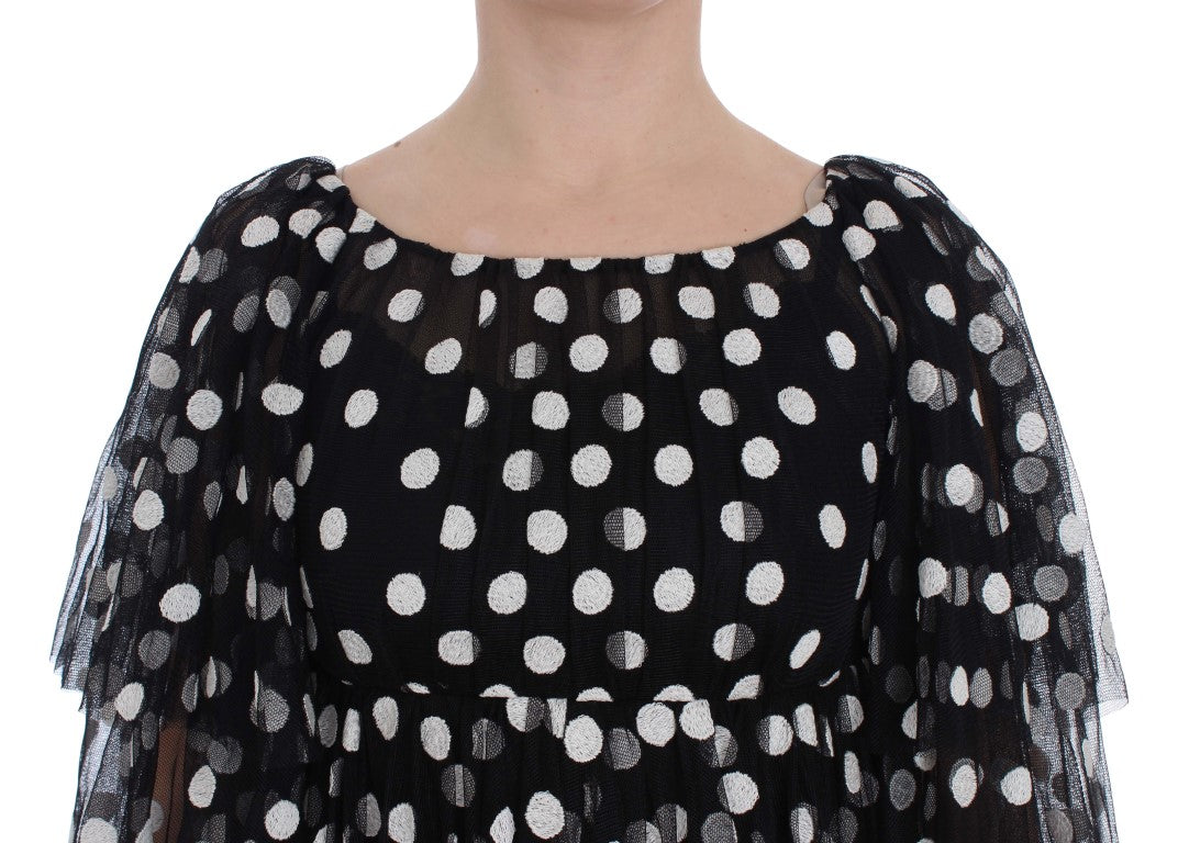 Dolce & Gabbana – Schwarz-weiß gepunktetes Rüschenkleid