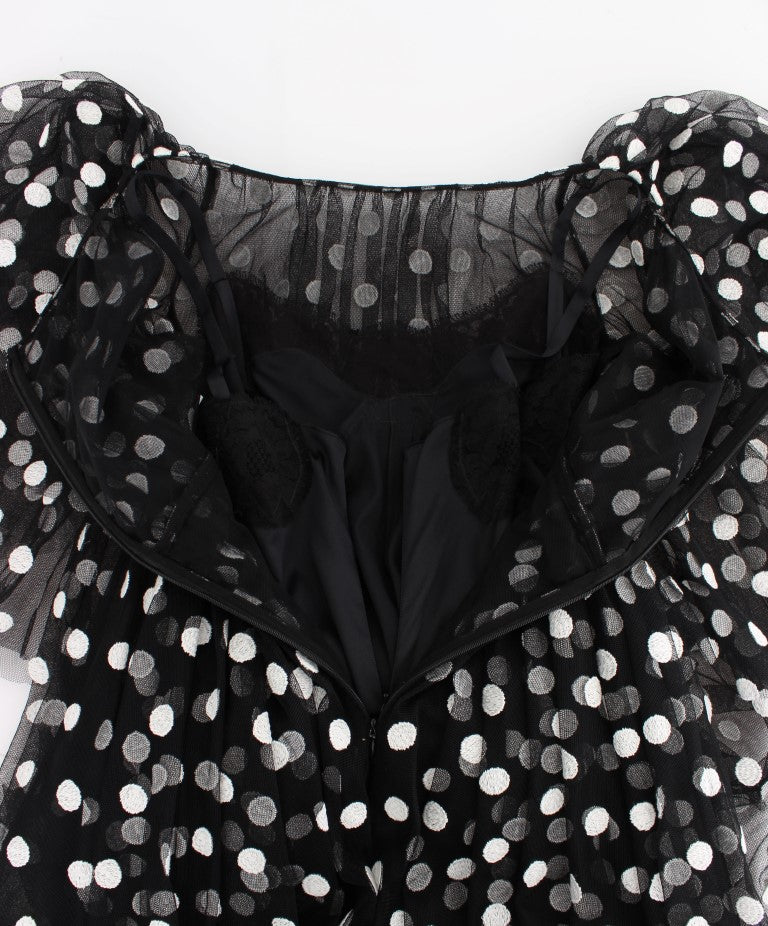 Dolce & Gabbana – Schwarz-weiß gepunktetes Rüschenkleid