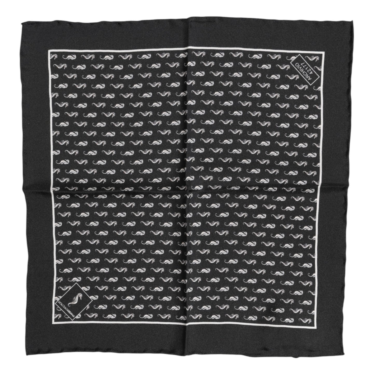 Dolce & Gabbana Schwarzer quadratischer Seidenschal mit Seepferdchen-Motiv für Herren