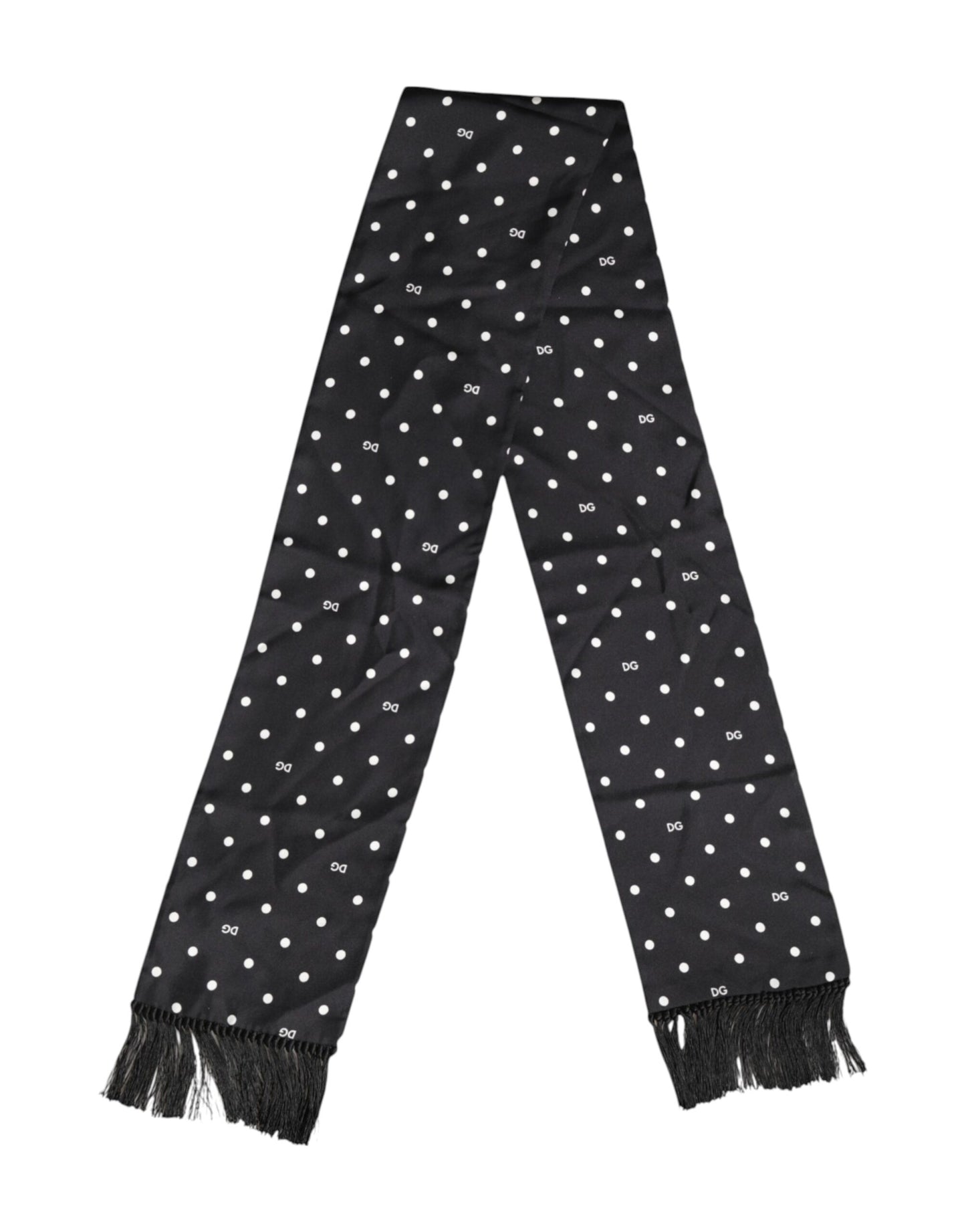 Dolce & Gabbana – Foulard-Schal mit Fransen und schwarzen Punkten, Weiß
