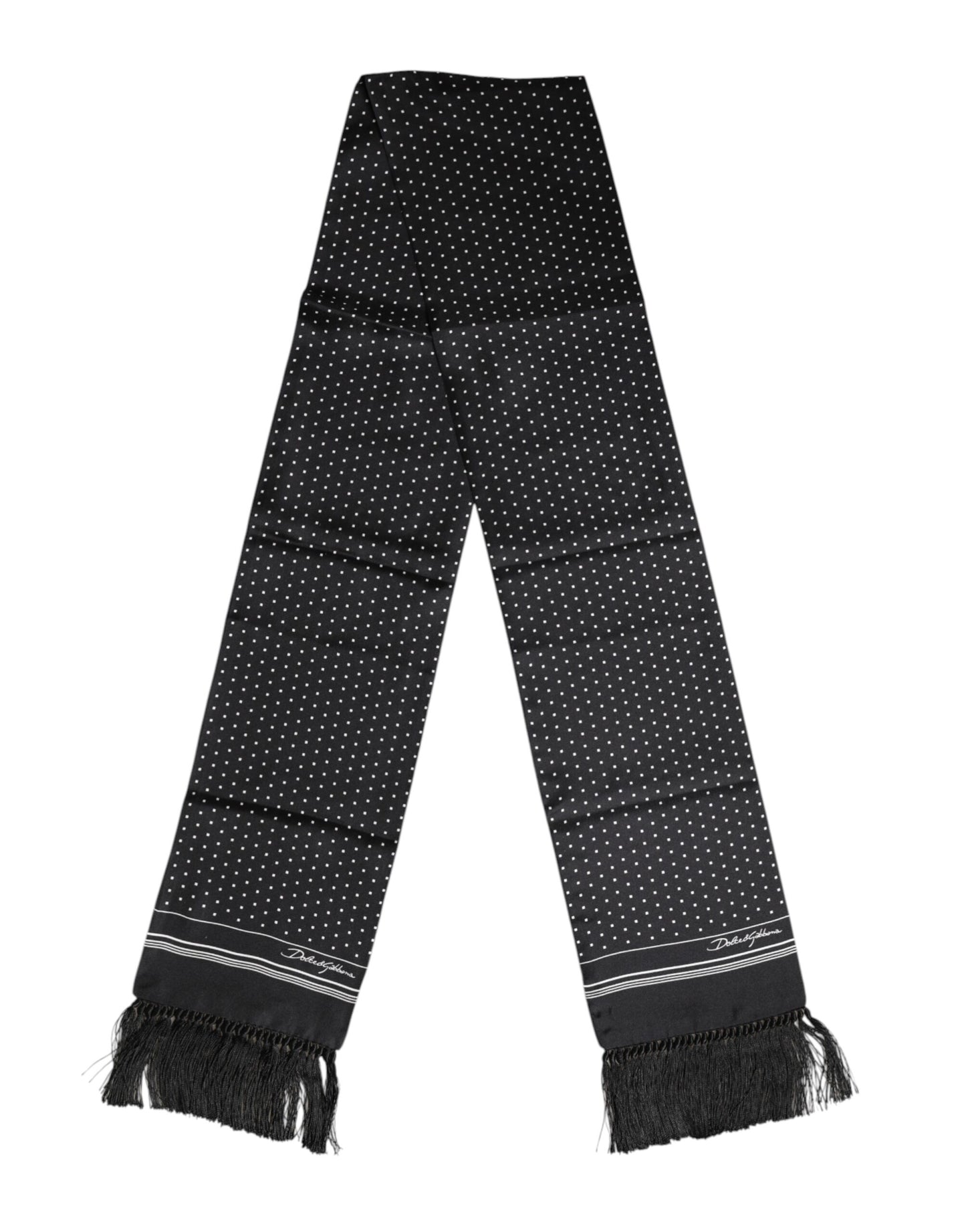 Dolce & Gabbana – Foulard-Schal mit Fransen und schwarzen Punkten, Weiß
