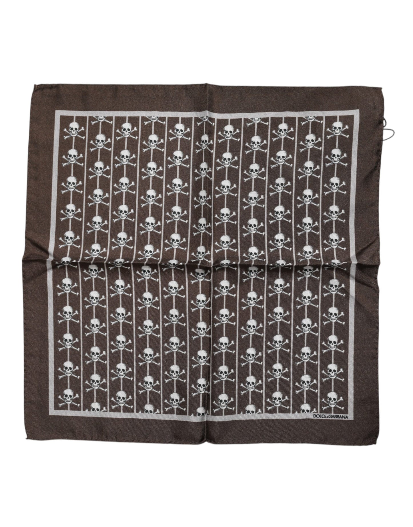 Dolce & Gabbana Brauner quadratischer Seidenschal mit Totenkopf-Motiv für Herren
