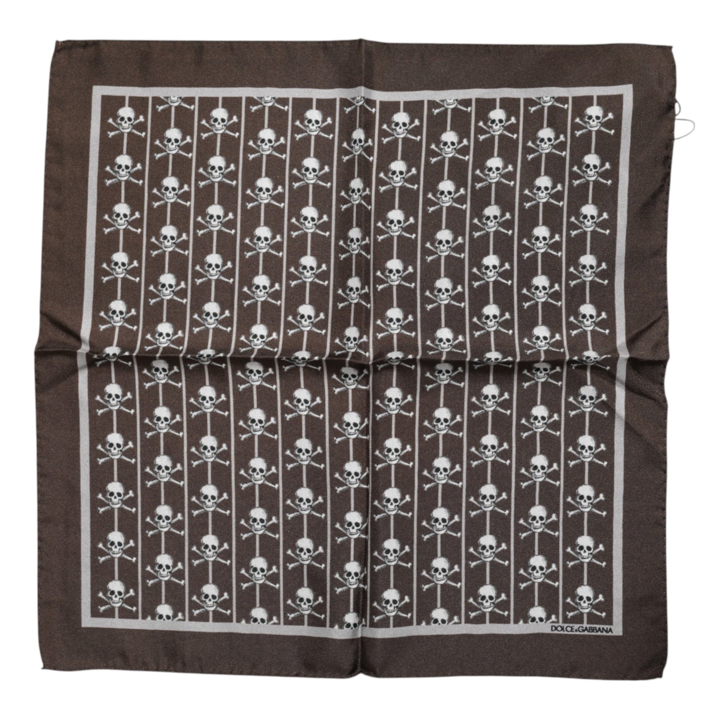 Dolce & Gabbana Brauner quadratischer Seidenschal mit Totenkopf-Motiv für Herren