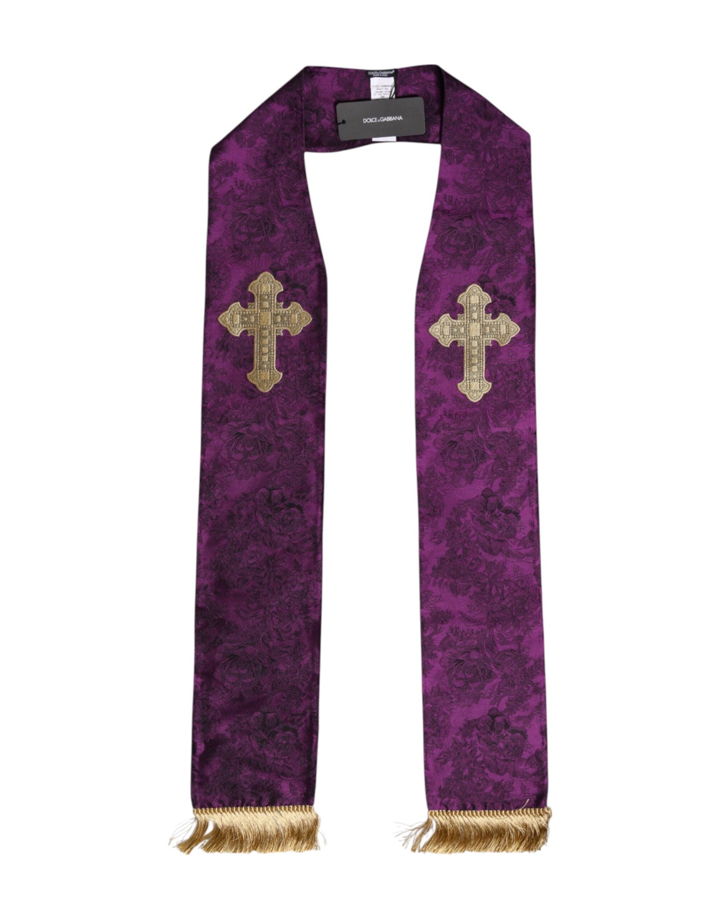 Dolce & Gabbana Lila Seidenfransen Kreuz Herren Foulard Schal
