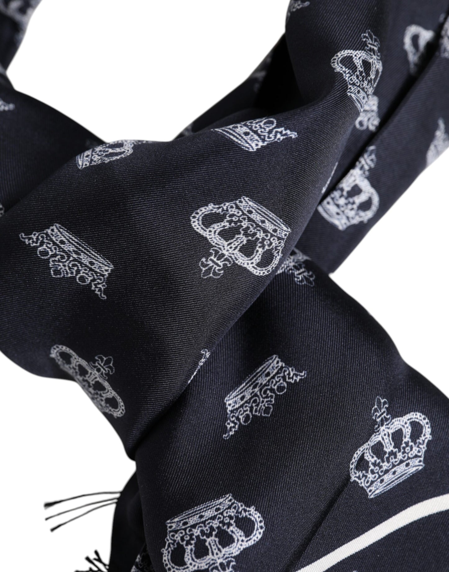 Dolce & Gabbana Schwarzer Seidenschal mit Kronenfransen für Herren