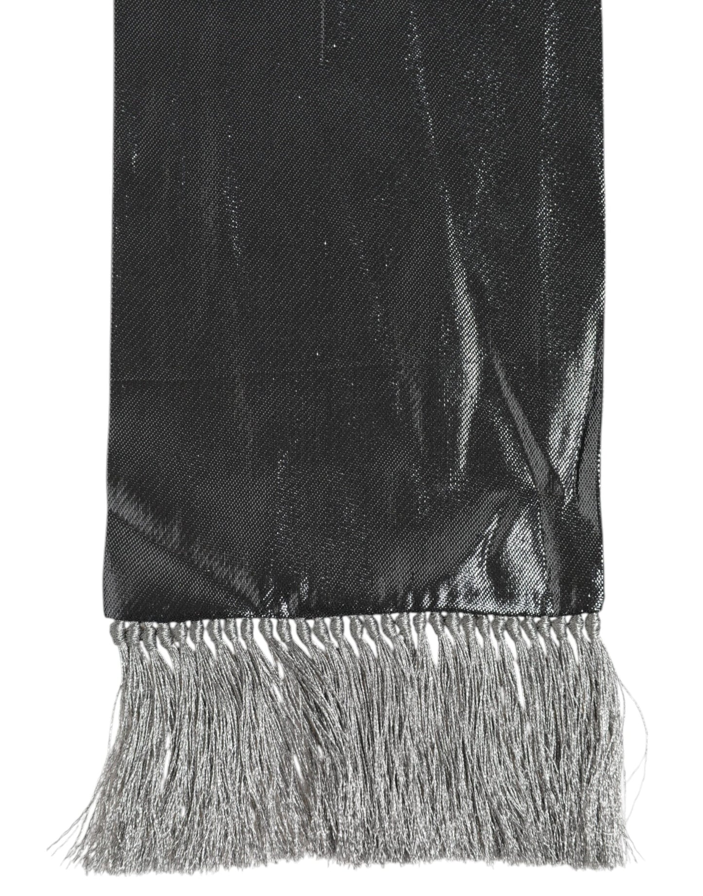 Dolce & Gabbana – Foulard-Schal aus Seide mit Fransen in Metallic-Grau