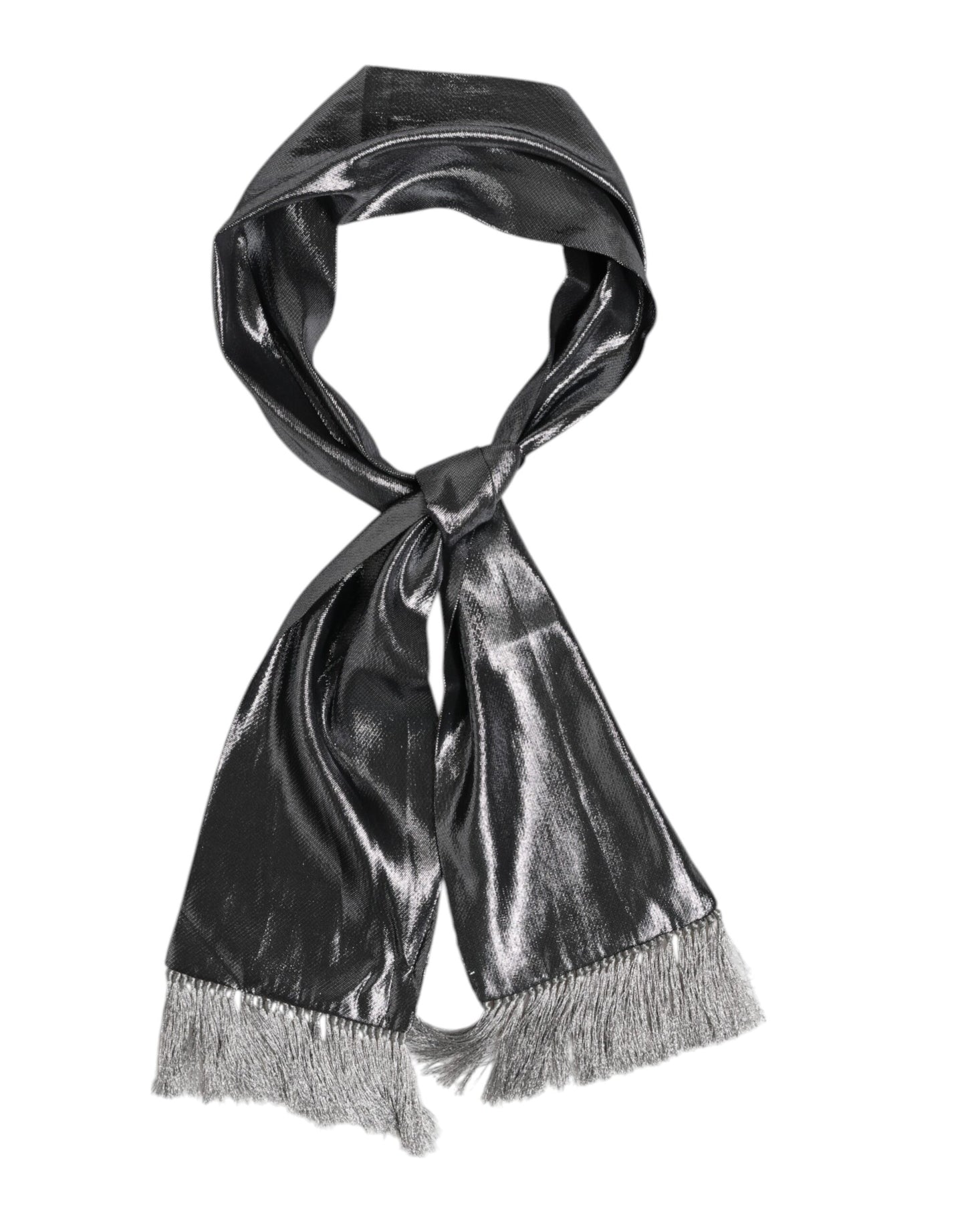 Dolce & Gabbana – Foulard-Schal aus Seide mit Fransen in Metallic-Grau