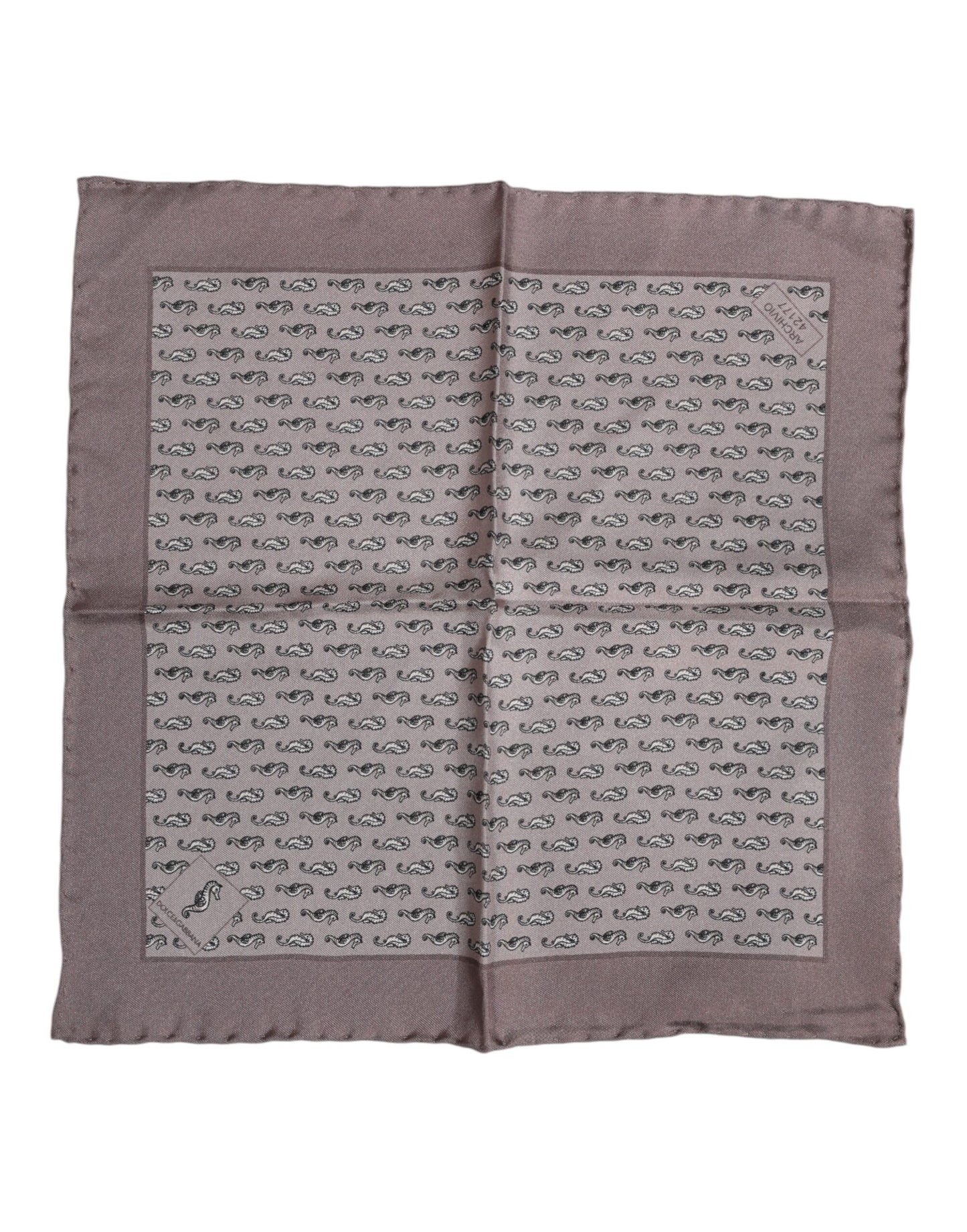 Dolce & Gabbana – Quadratischer Foulard aus Seide mit Seepferdchenmuster in Braun