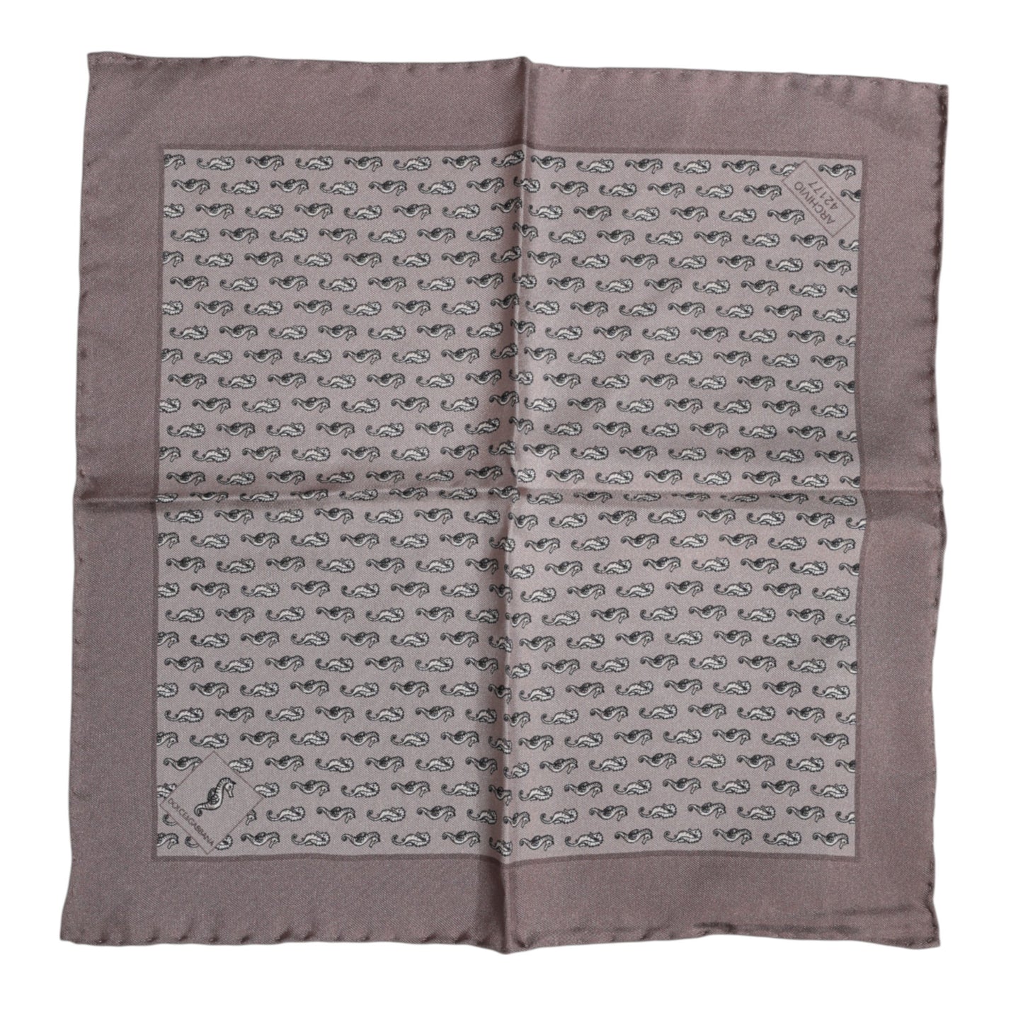 Dolce & Gabbana – Quadratischer Foulard aus Seide mit Seepferdchenmuster in Braun