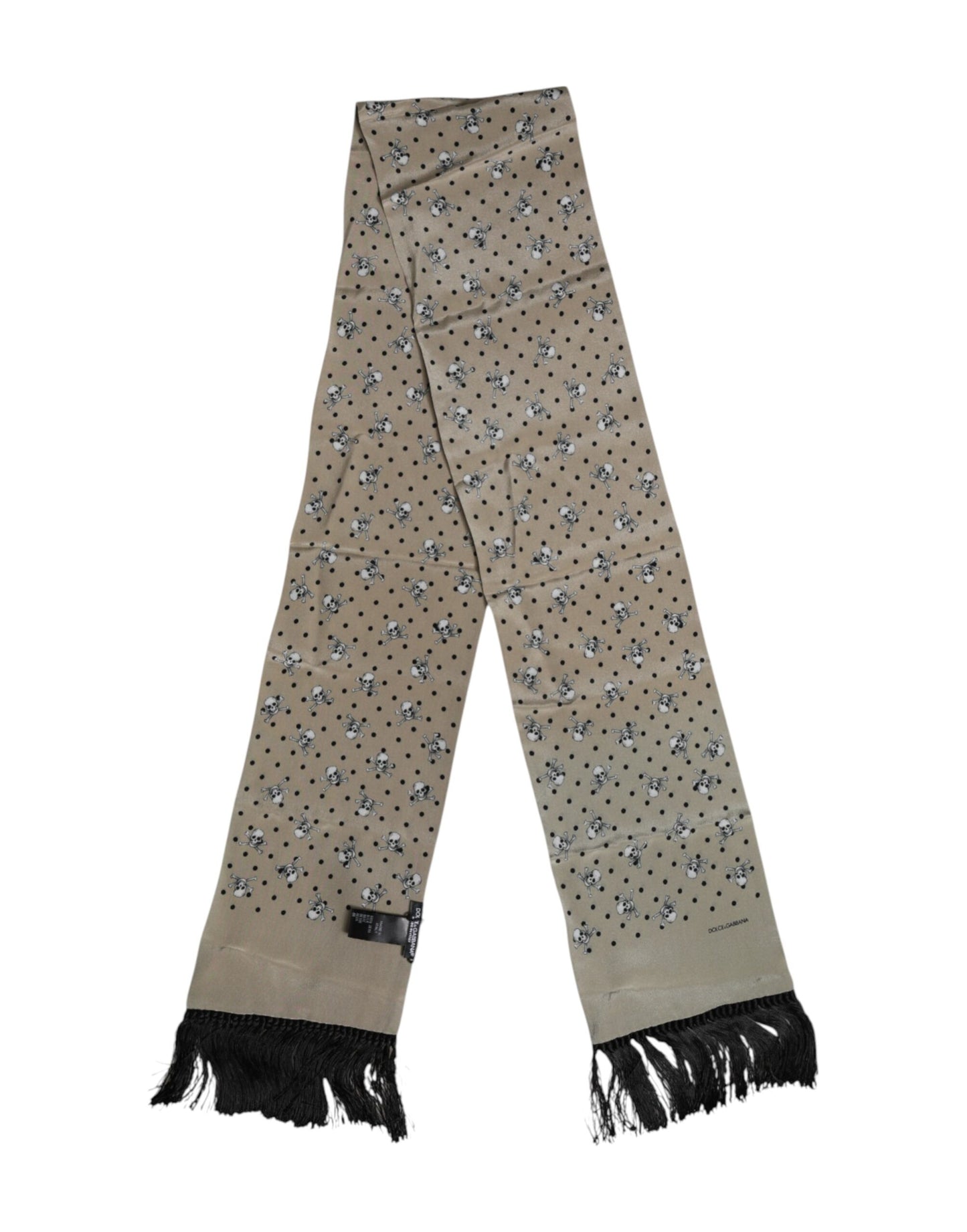 Dolce & Gabbana Grauer Seidenschal mit Totenköpfen und Fransen für Herren