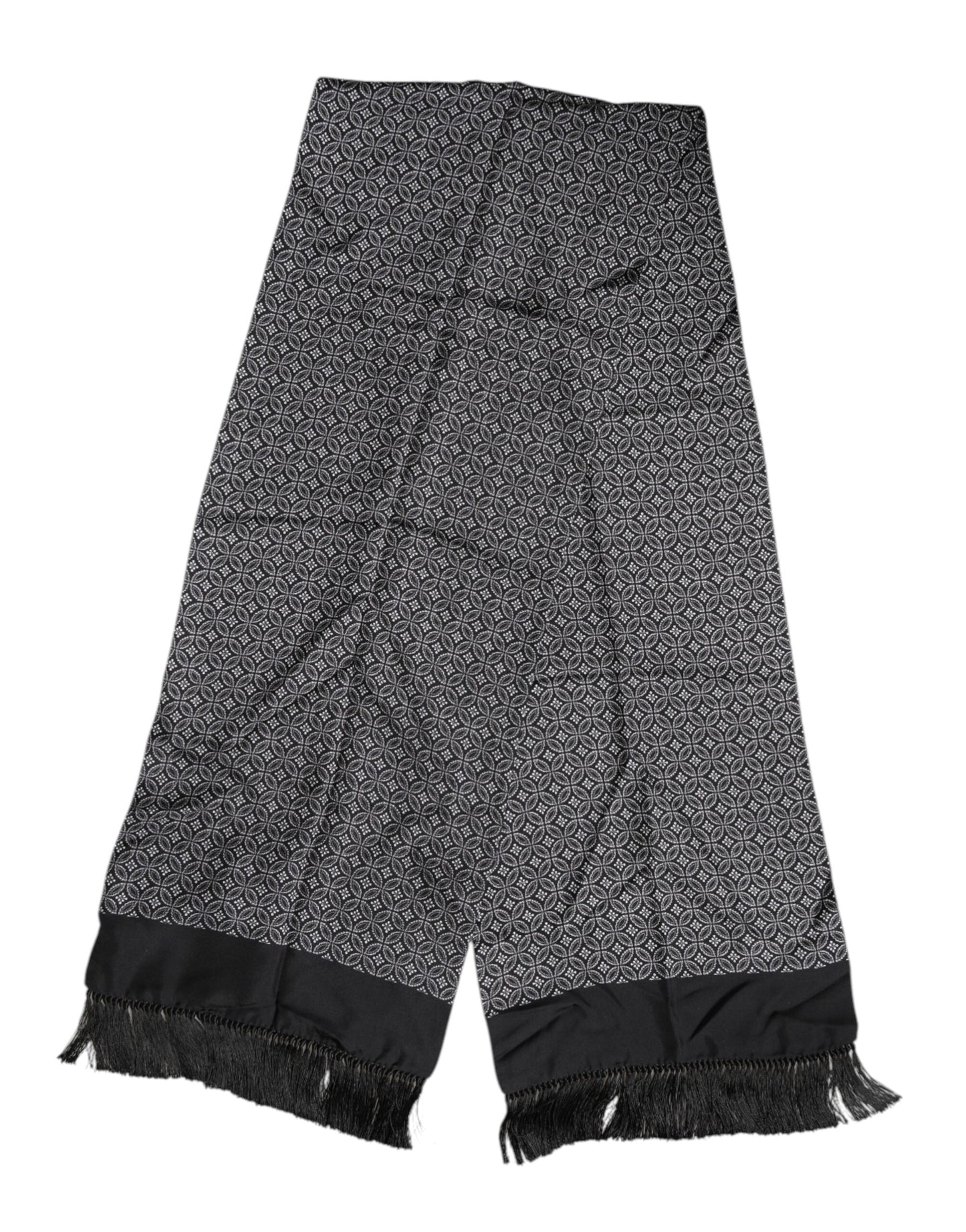 Dolce & Gabbana Schwarz gemusterter Herren-Foulardschal mit Fransen