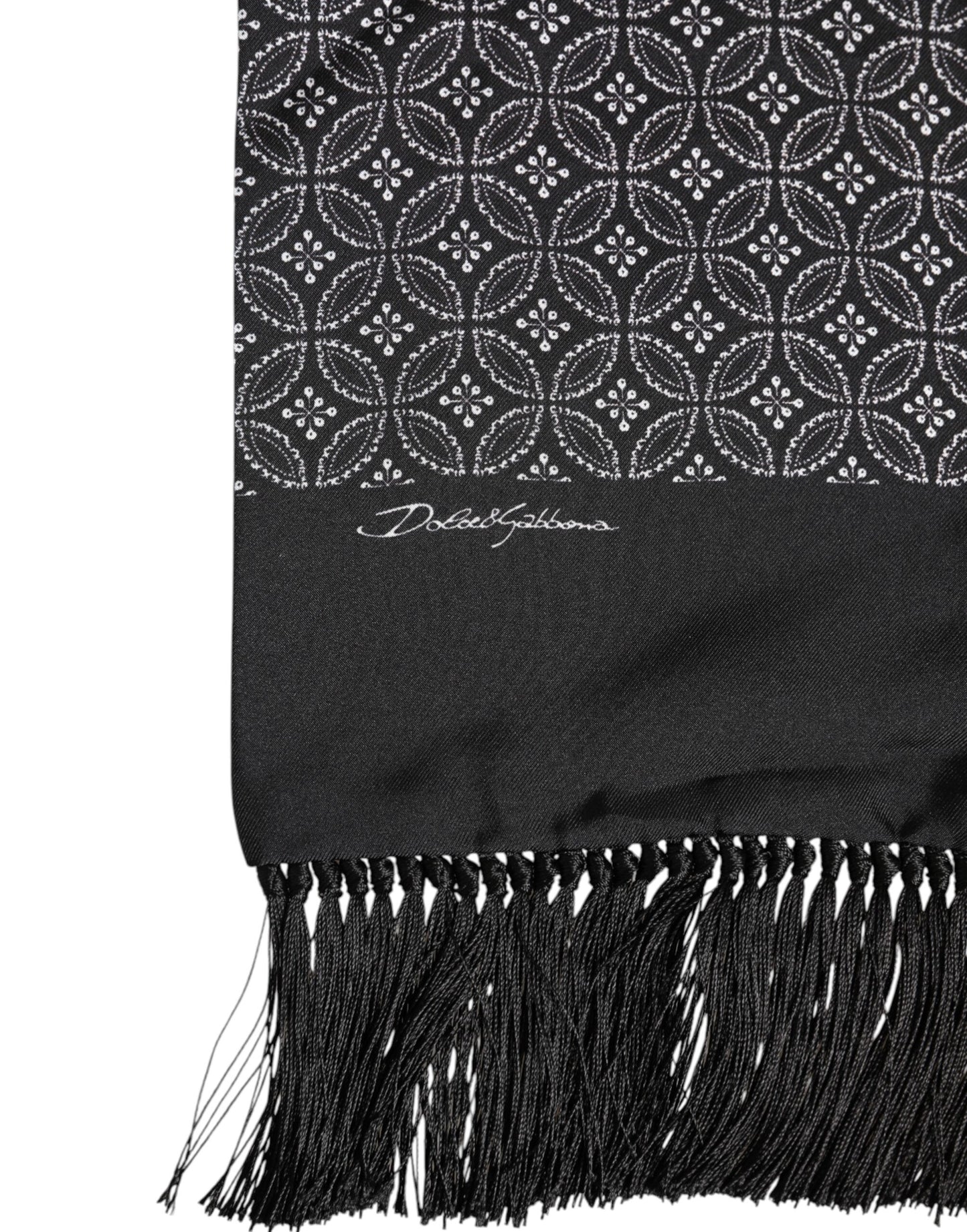 Dolce & Gabbana Schwarz gemusterter Herren-Foulardschal mit Fransen