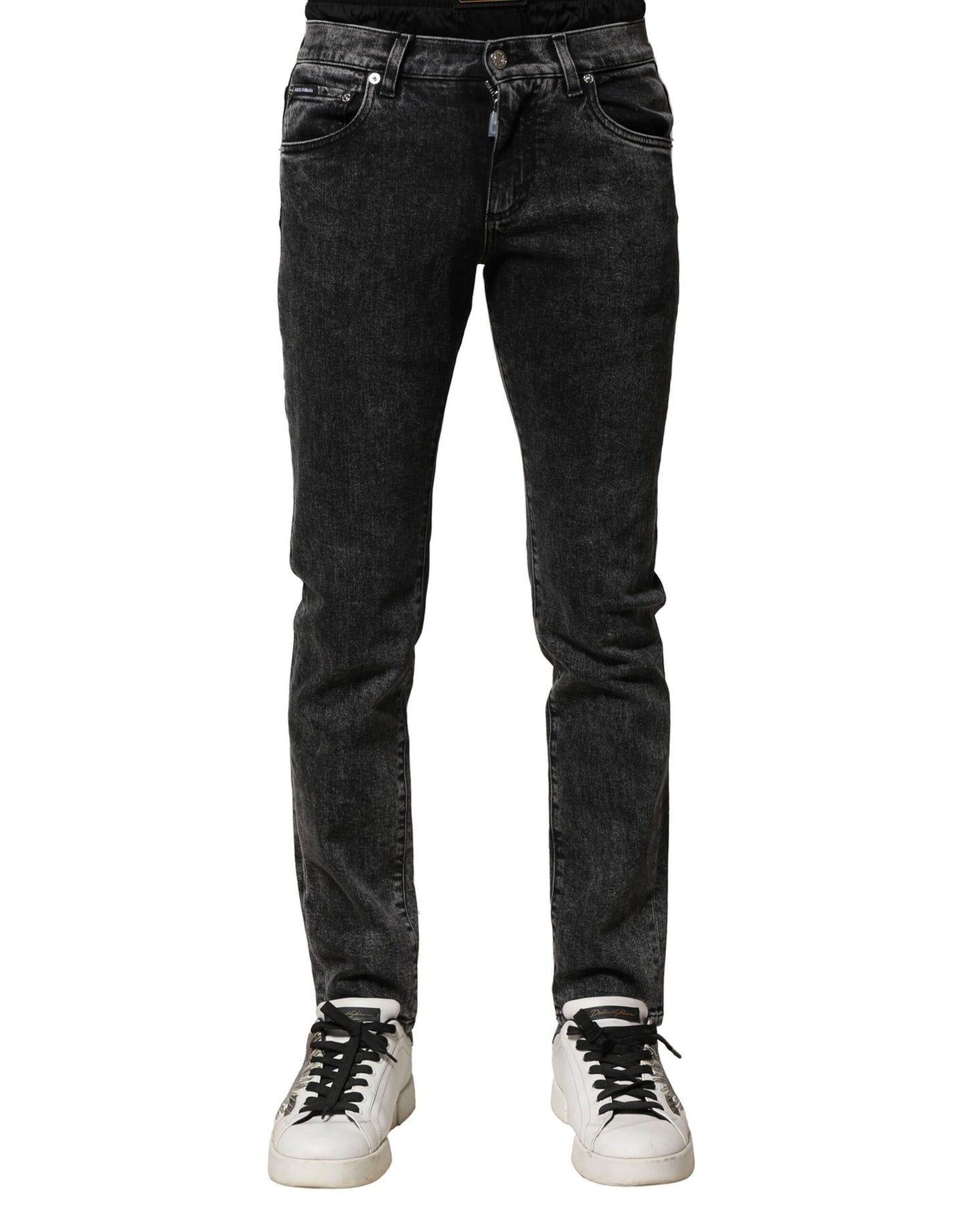 Dolce & Gabbana – Schwarze Jeans aus verwaschenem Denim mit doppeltem Bund