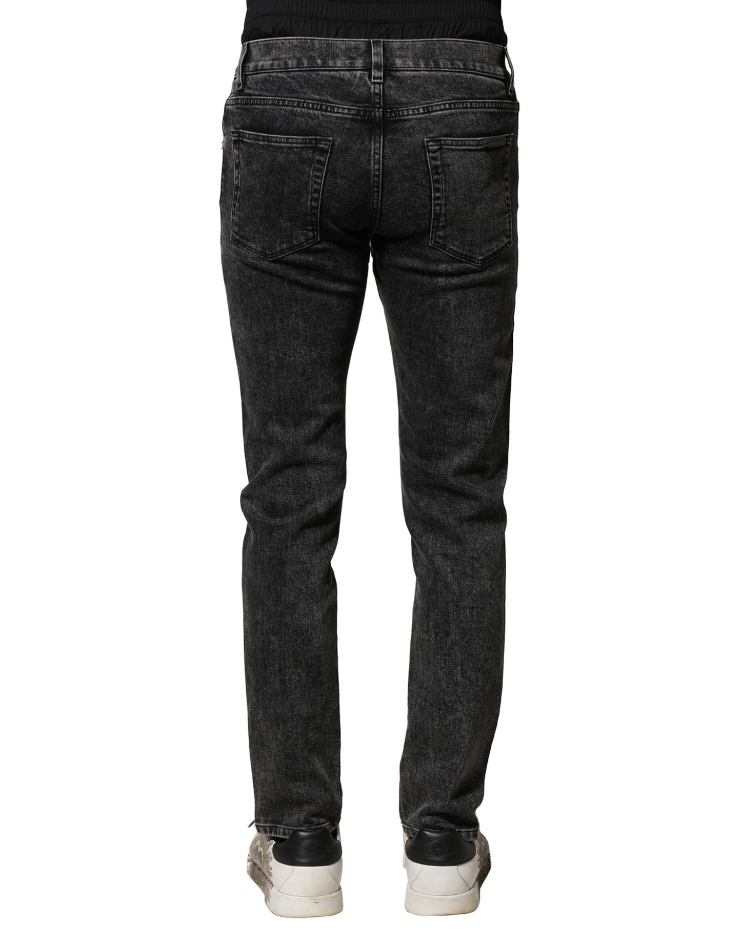 Dolce & Gabbana – Schwarze Jeans aus verwaschenem Denim mit doppeltem Bund