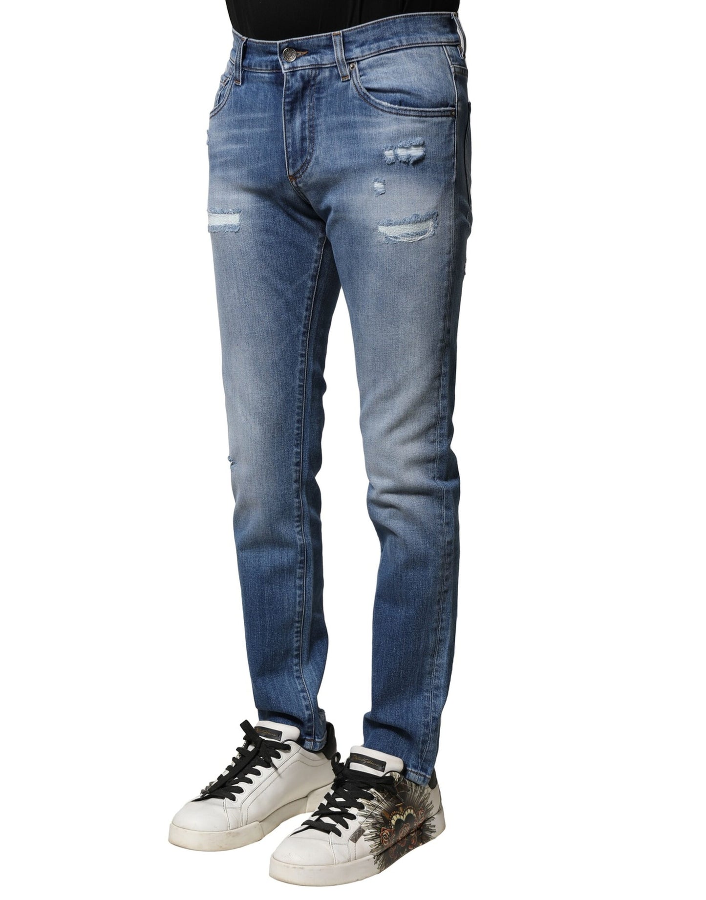 Dolce & Gabbana Blaue Skinny-Jeans aus gewaschener Baumwolle für Herren