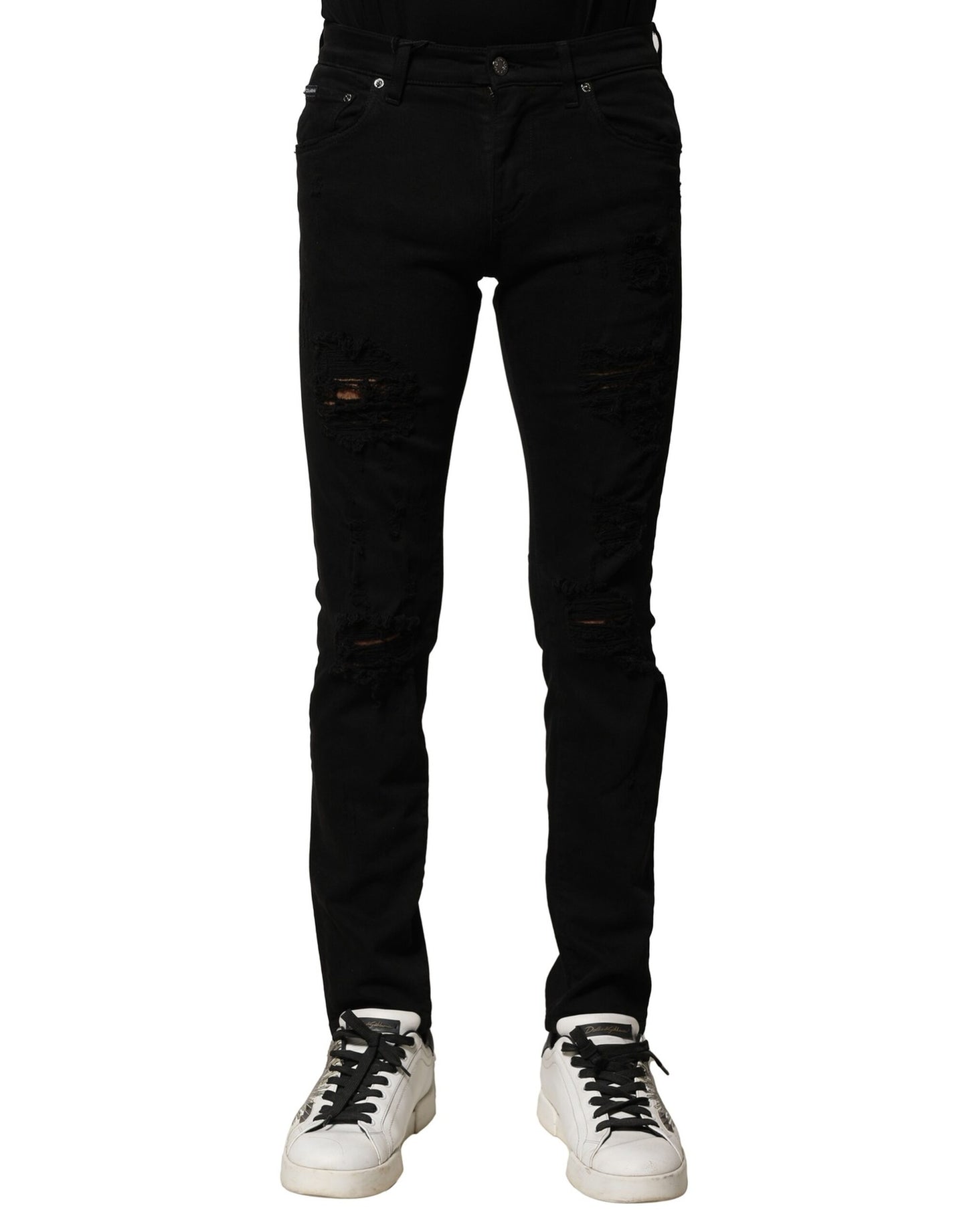 Dolce & Gabbana – Schwarze Slim-Jeans aus Baumwolle mit Logo-Schild